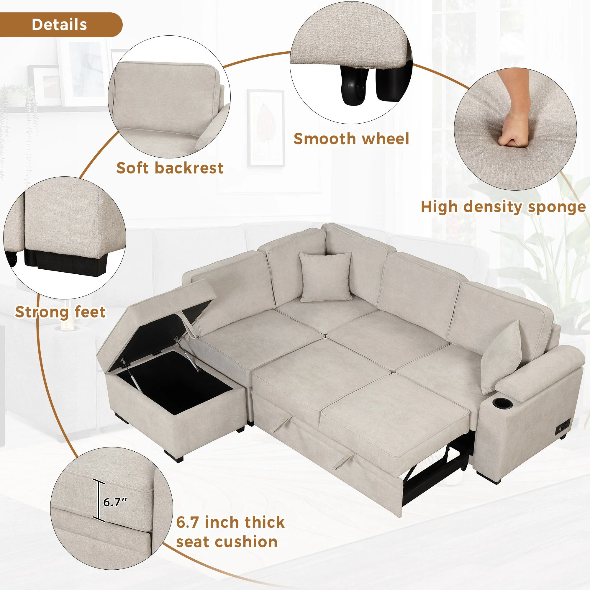 Sleeper Sofa Bed, 2 In 1 Pull Out Sofa Bed L Shape Couch With Storage Ottoman For Living Room, Bedroom Couch And Small Apartment - Image 24