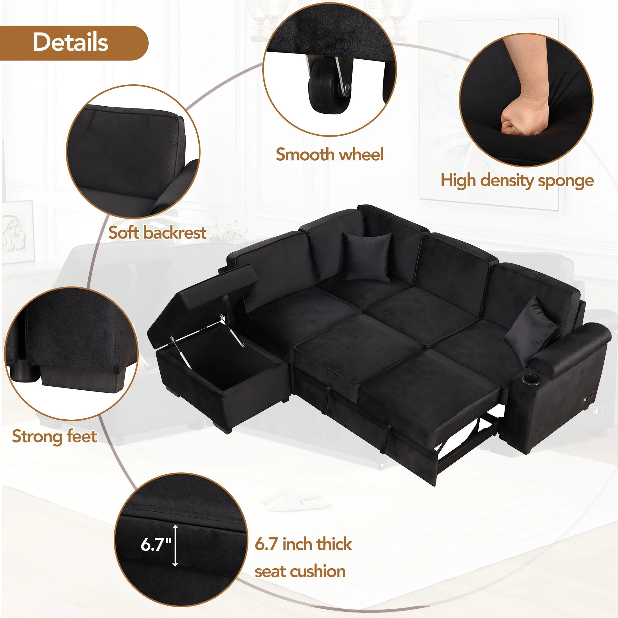 Sleeper Sofa Bed, 2 In 1 Pull Out Sofa Bed L Shape Couch With Storage Ottoman For Living Room, Bedroom Couch And Small Apartment - Image 29