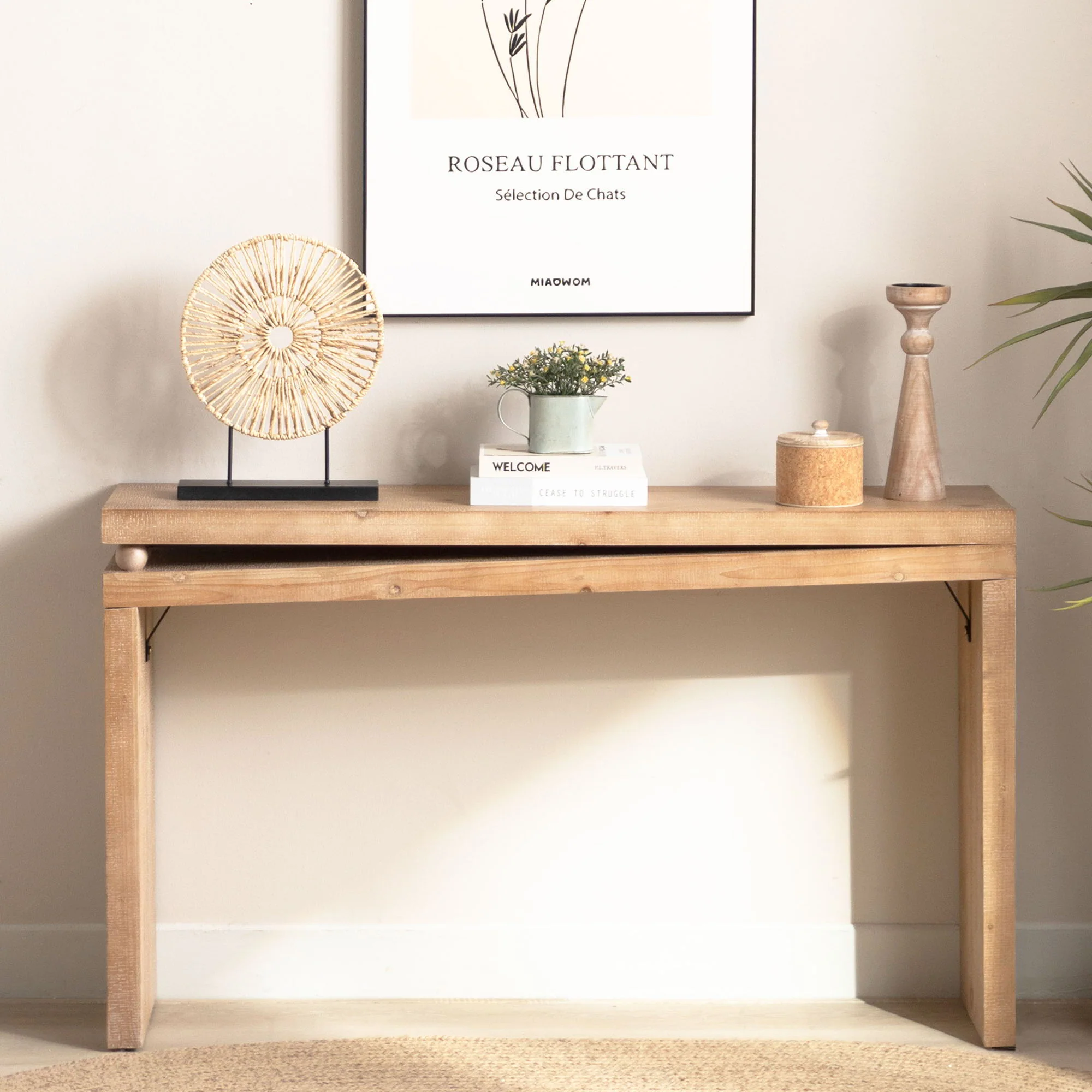 Slim Console Table, Narrow Entryway Table With Bead Detail - Light Natural / Natural - Image 2