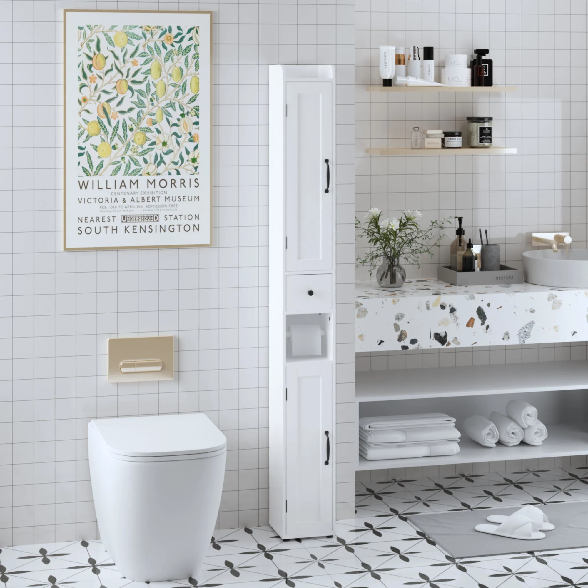 Slim Tall Bathroom Storage Cabinet With Adjustable Shelves, 2 Doors Freestanding Cabinet - White - Image 7