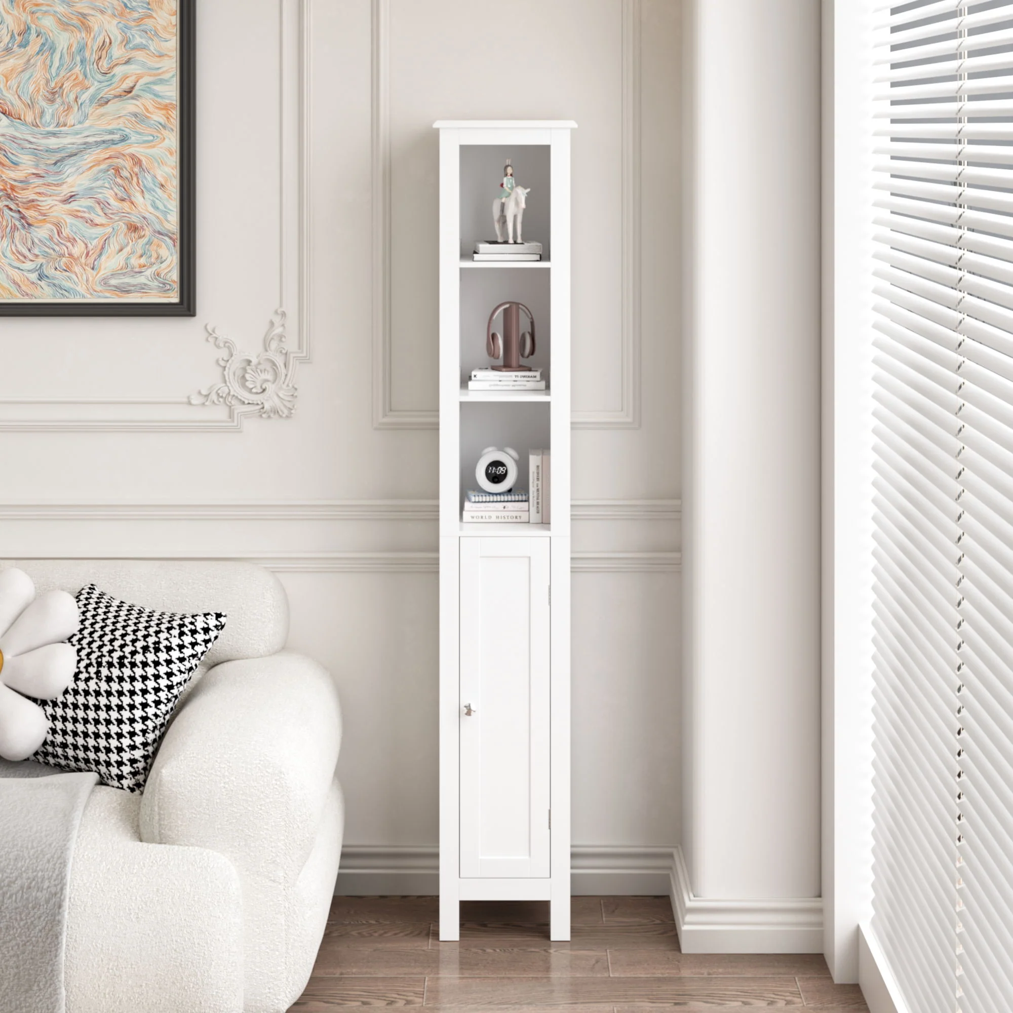 Slim Tall Bathroom Storage Cabinet With Adjustable Shelves, Anti Tip Freestanding Cabinet - White - Image 2