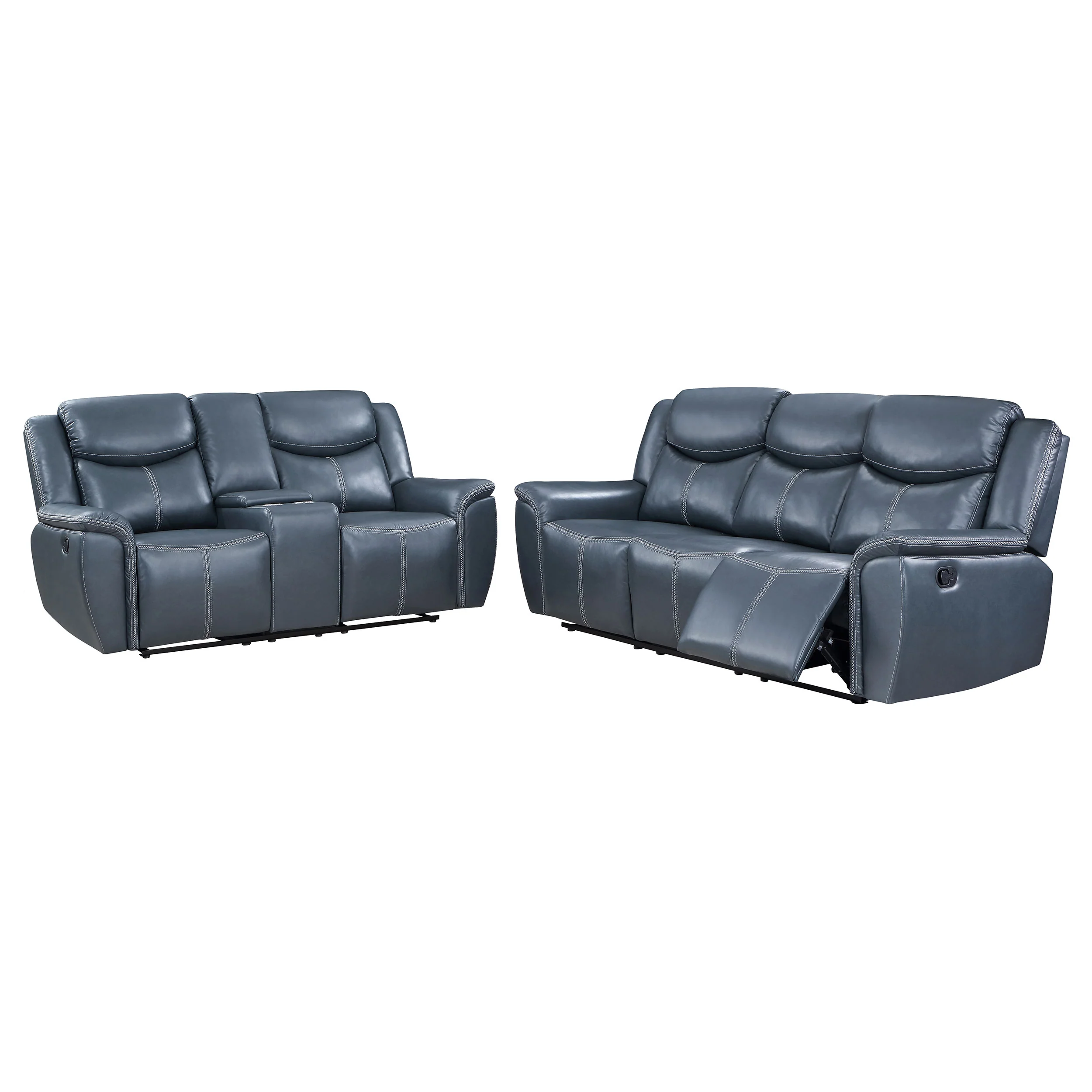 Sloane 2-Piece Blue Leatherette Reclining Sofa Set - Image 2