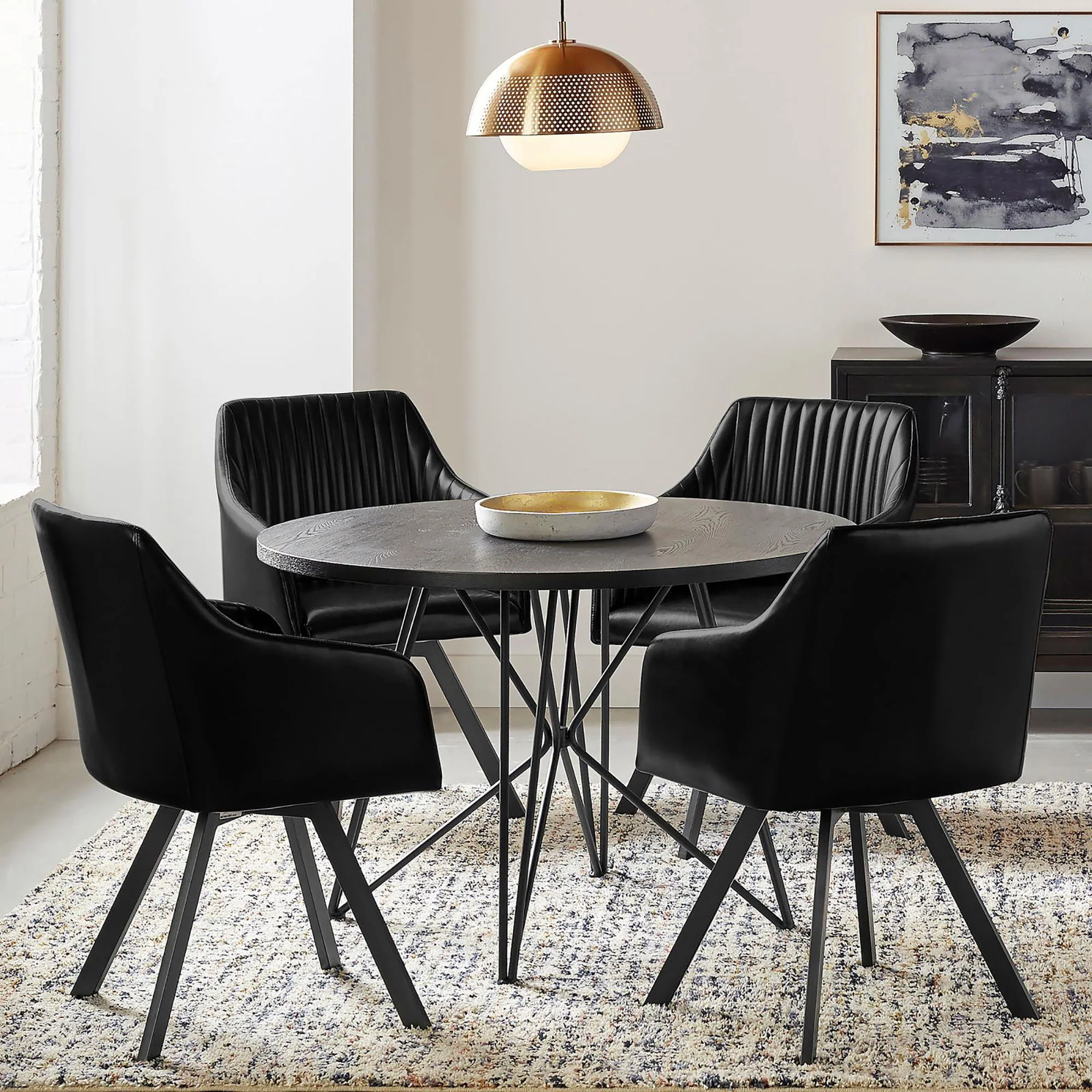 Sloped Arm Swivel Chair - Black - Image 5