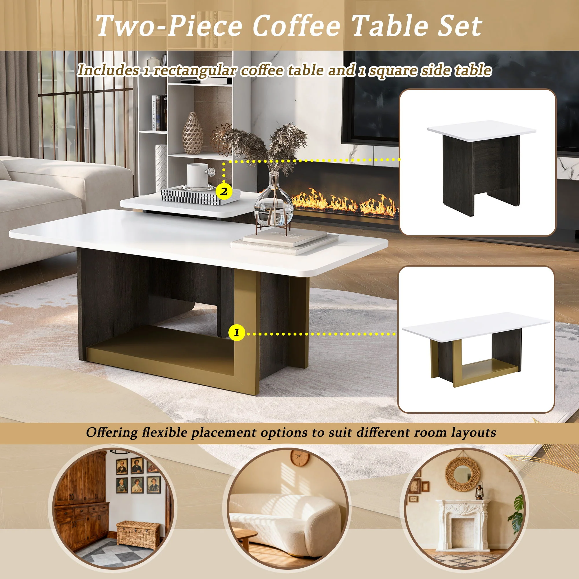 Small Square Coffee Table With End Table (Set of 2) - Image 17