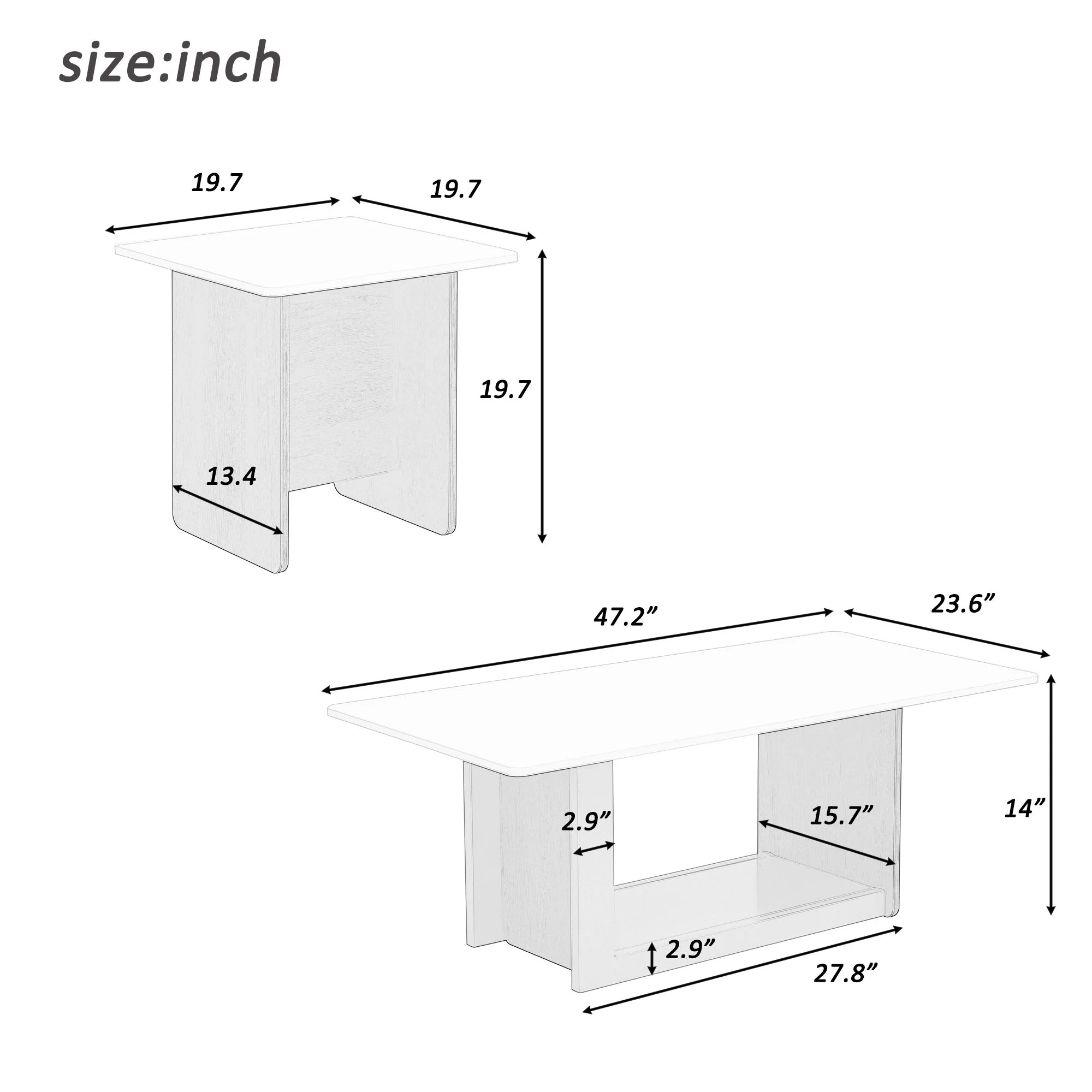 Small Square Coffee Table With End Table (Set of 2) - Image 4