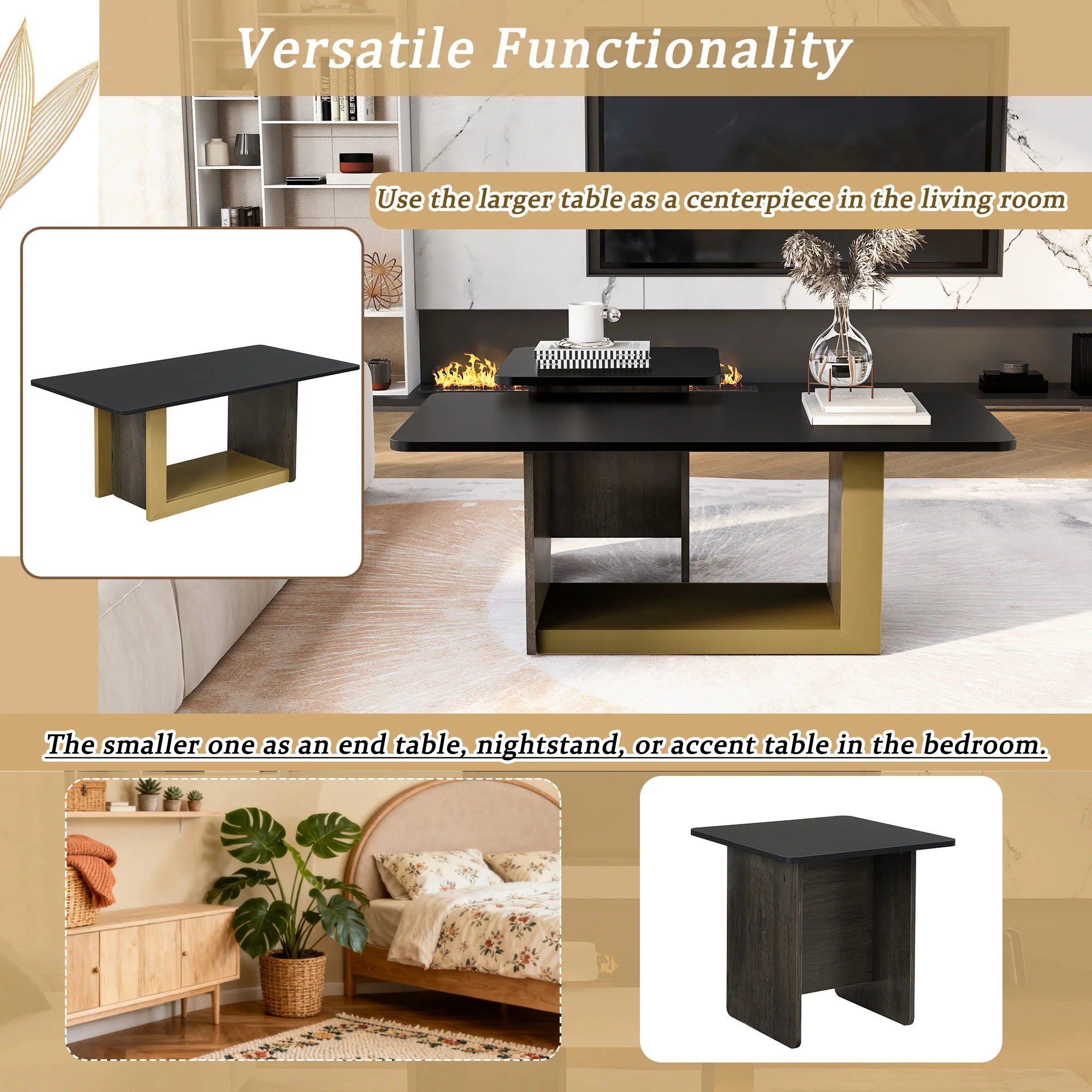 Small Square Coffee Table With End Table (Set of 2) - Image 9