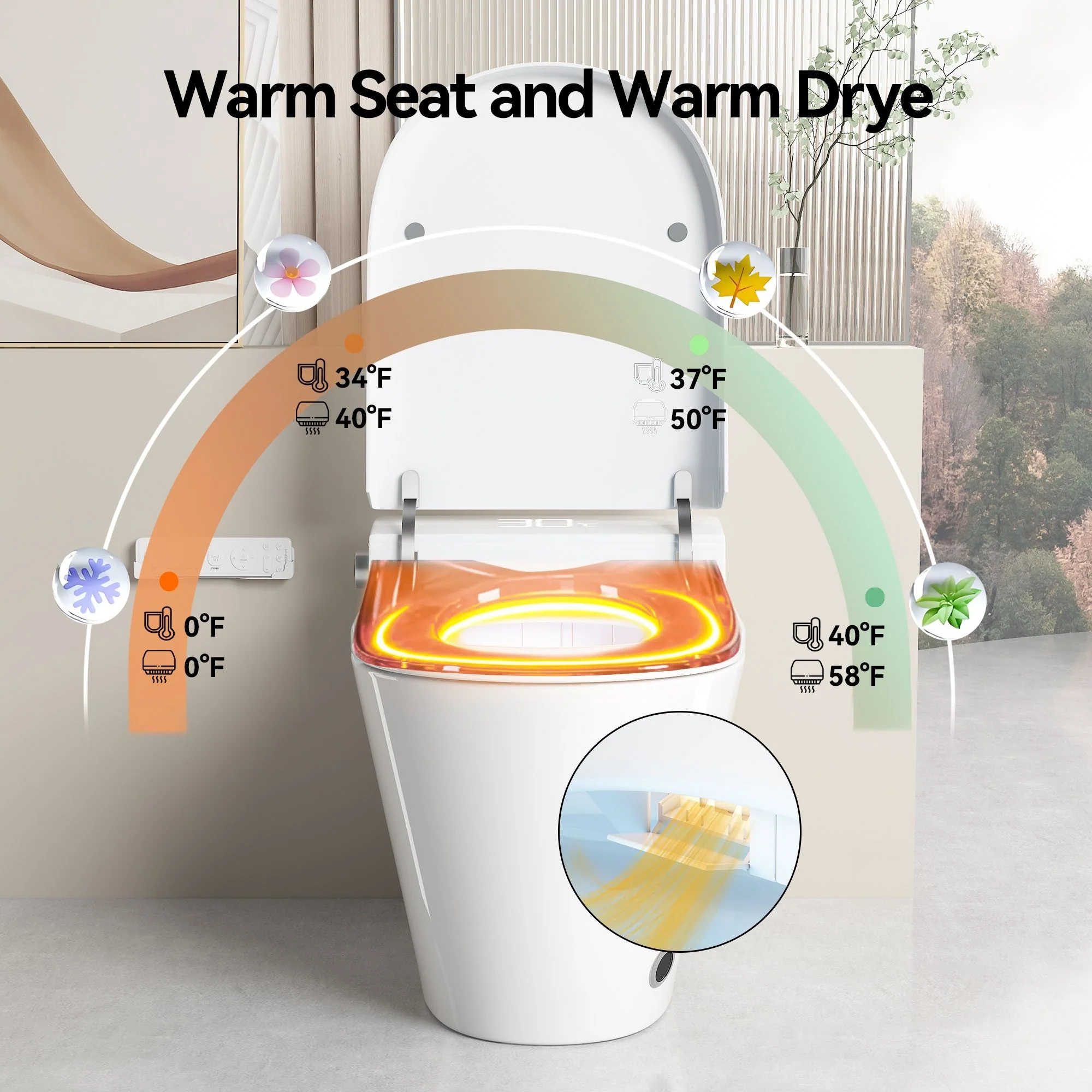 Smart Bidet Toilet With Auto Open / Close Seat, Warm Water Wash, Heated Seat, And Wireless Remote Control - Image 7