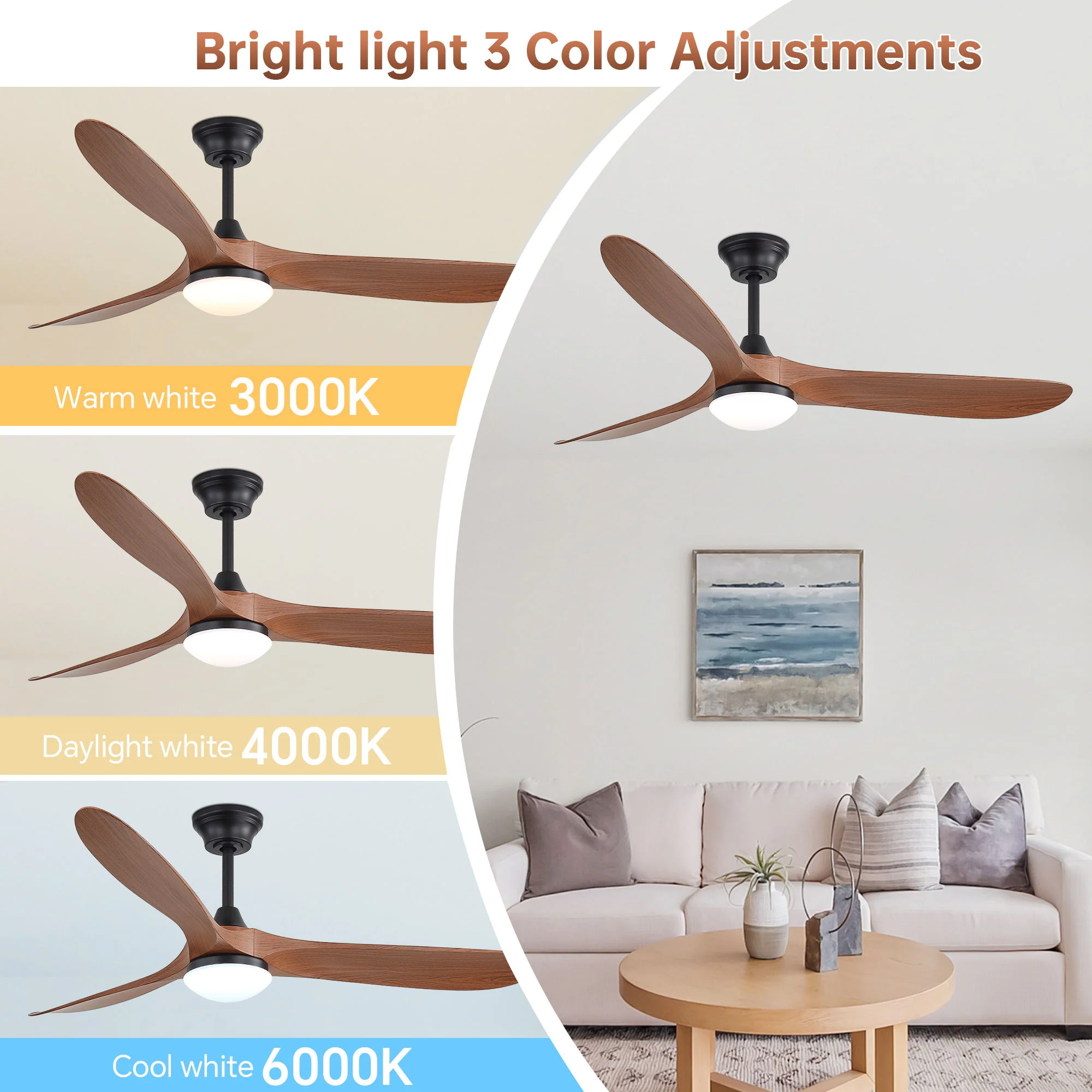 Smart Ceiling Fan With Lights, 3 Blades, Reversible Quiet DC Motor For Indoor - Image 9