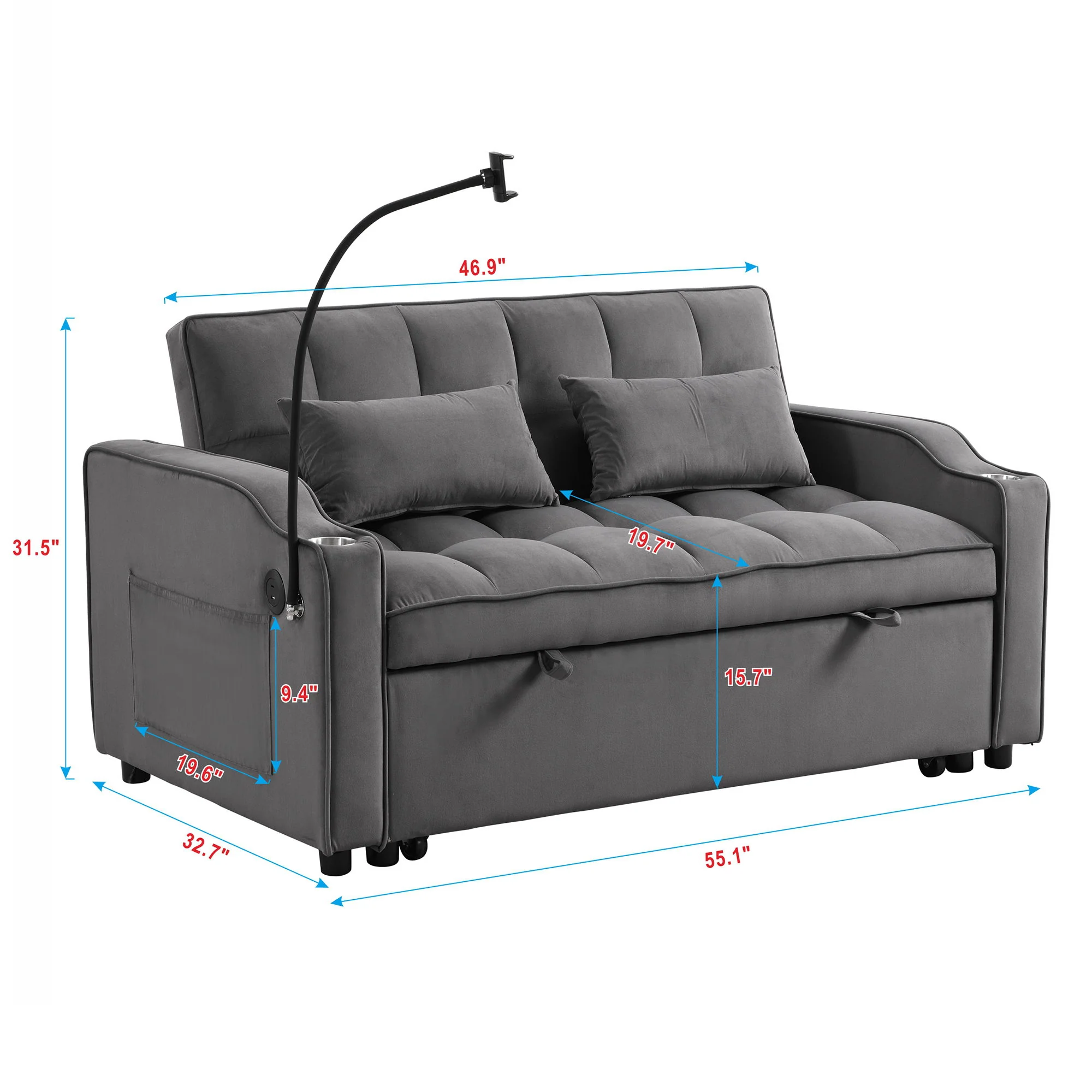 Sofa Bed With Trundle For Small Rooms - Dark Gray - Image 5