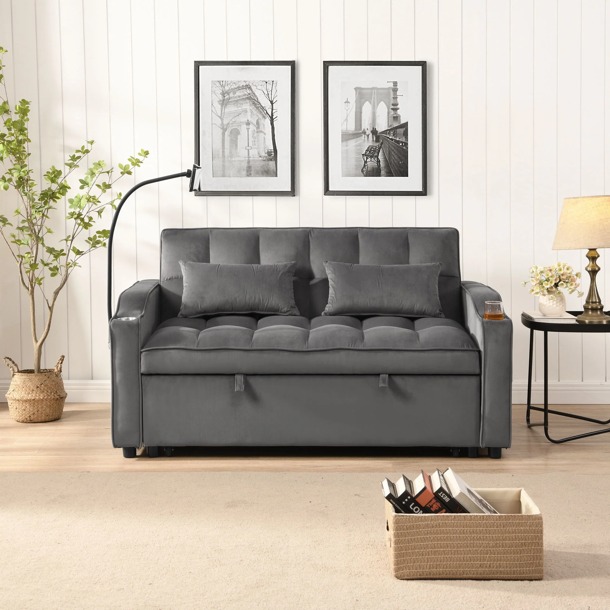 Sofa Bed With Trundle For Small Rooms - Dark Gray - Image 6