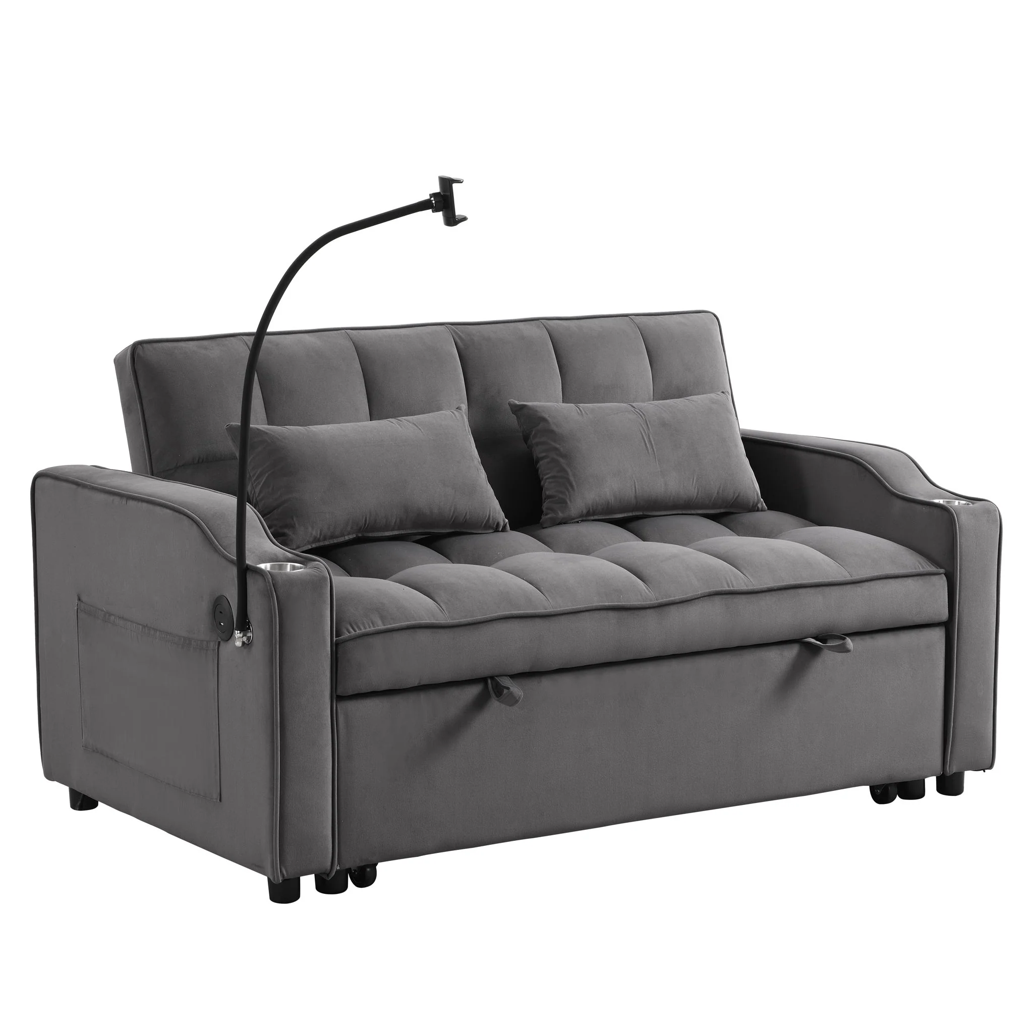 Sofa Bed With Trundle For Small Rooms - Dark Gray - Image 8