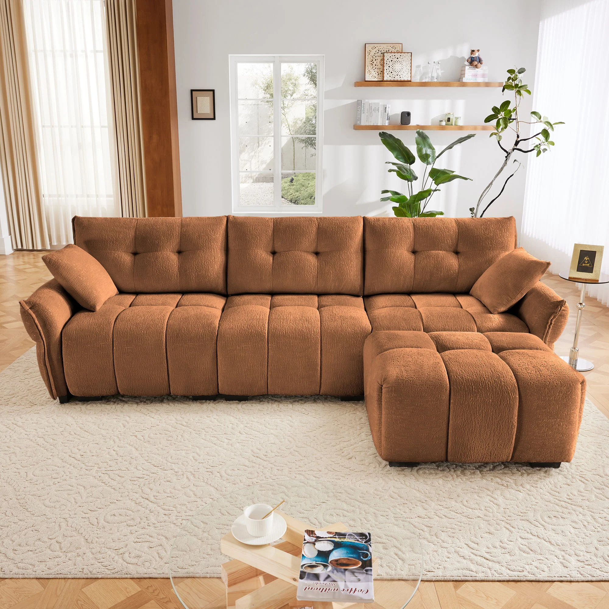 Sofa Set With Ottoman And Pillows, Textured, High Resilience Cushions - Image 124