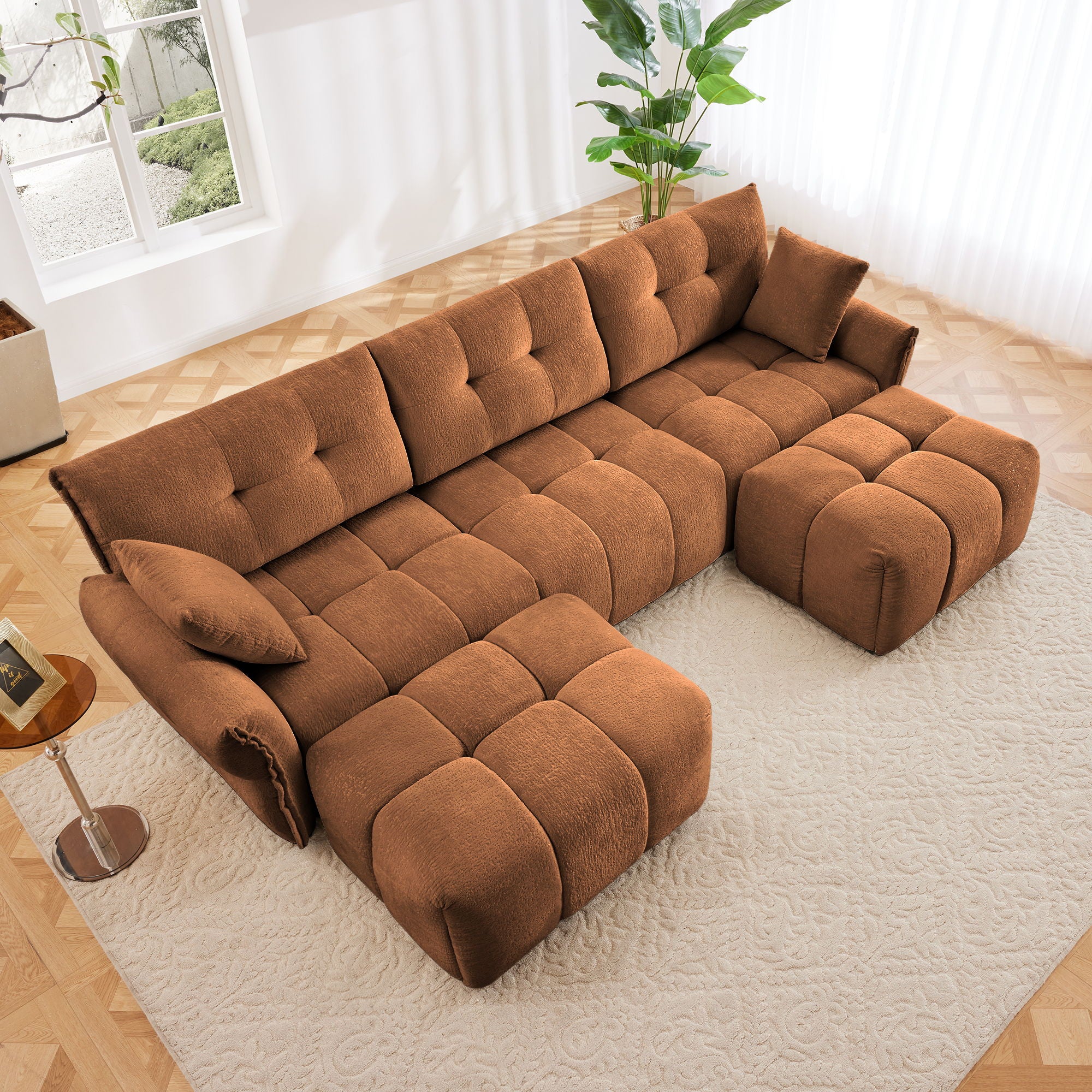 Sofa Set With Ottoman And Pillows, Textured, High Resilience Cushions - Image 127