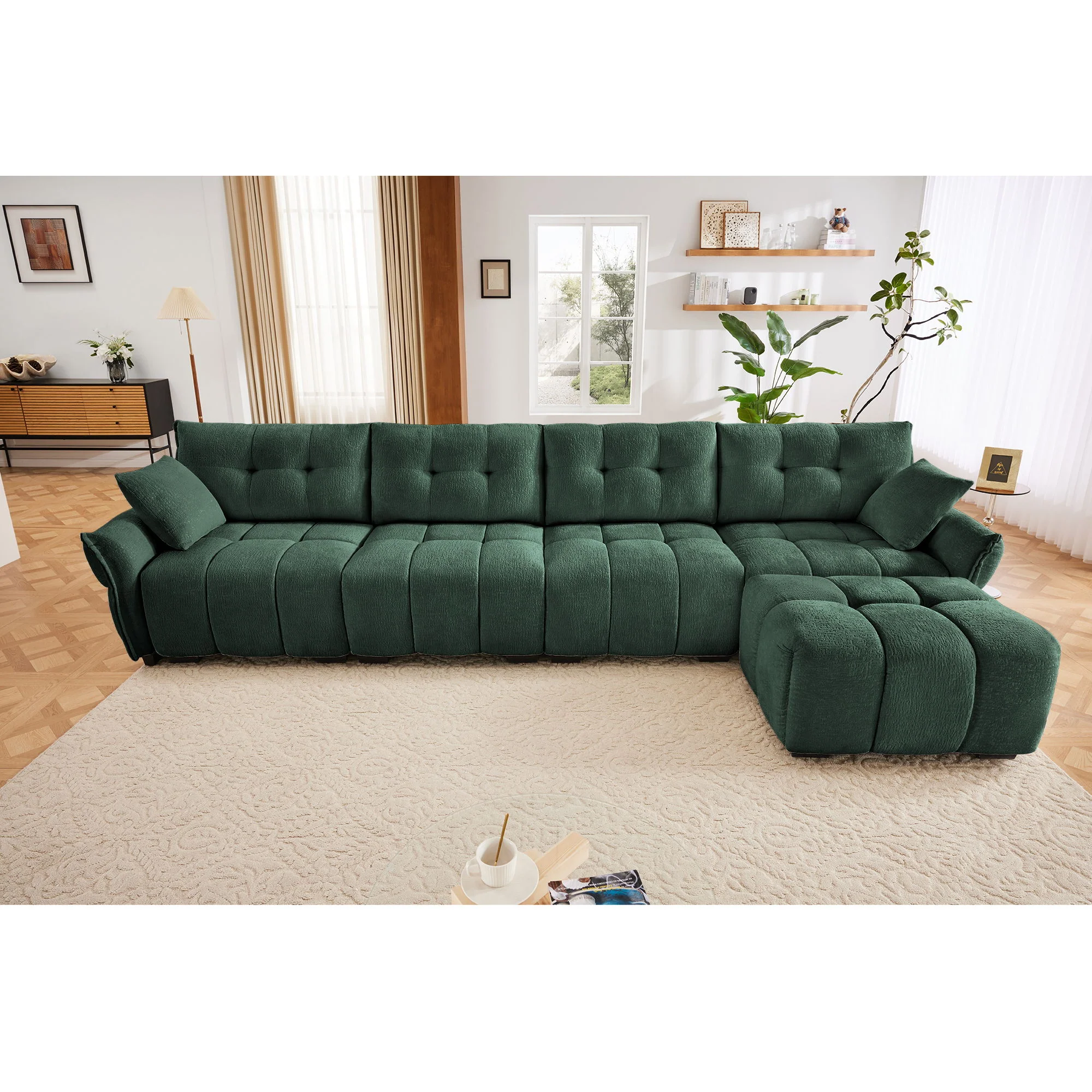 Sofa Set With Ottoman And Pillows, Textured, High Resilience Cushions - Image 130