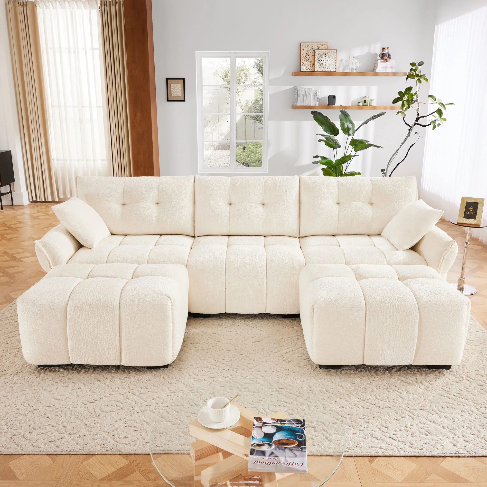 Sofa Set With Ottoman And Pillows, Textured, High Resilience Cushions - Image 165