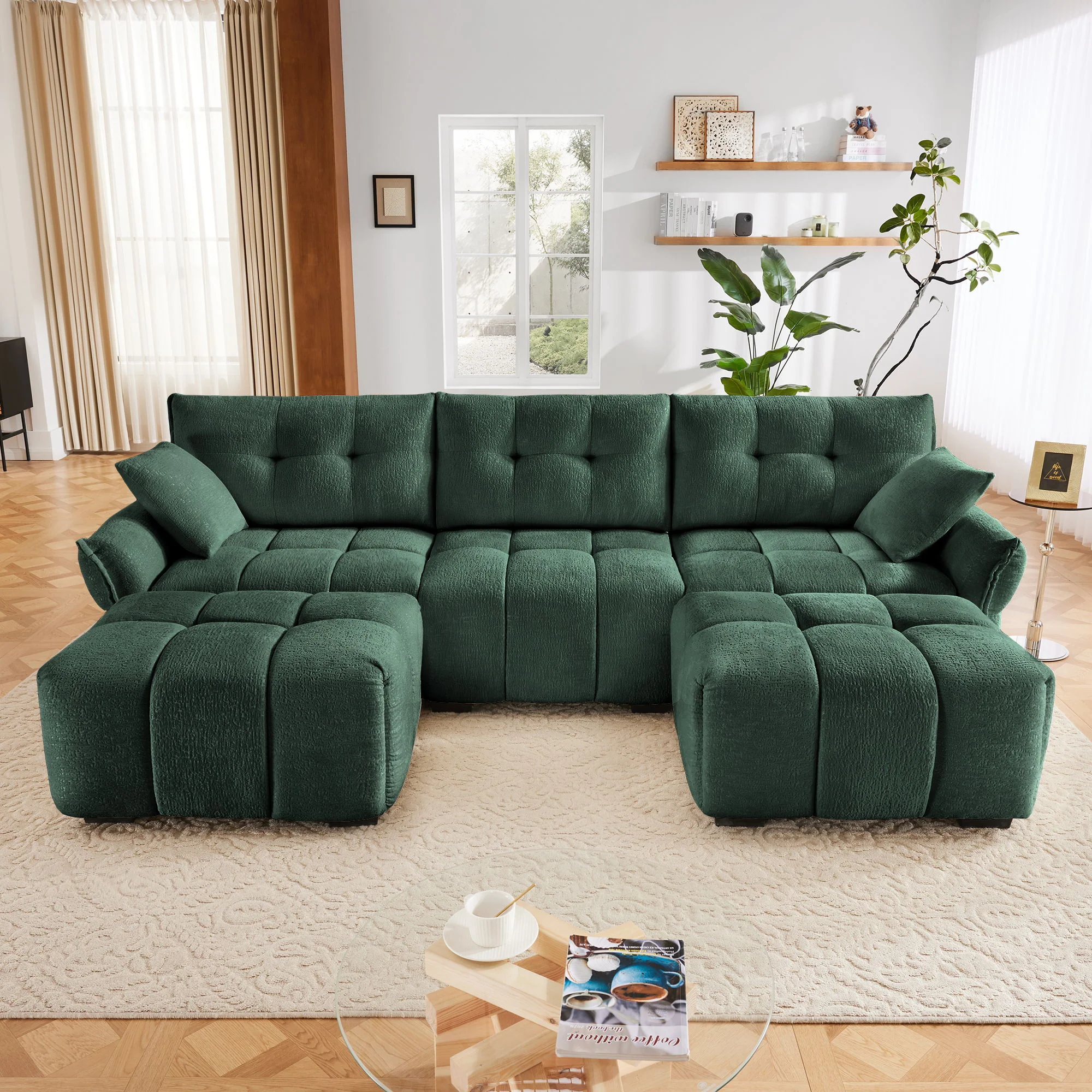 Sofa Set With Ottoman And Pillows, Textured, High Resilience Cushions - Image 177