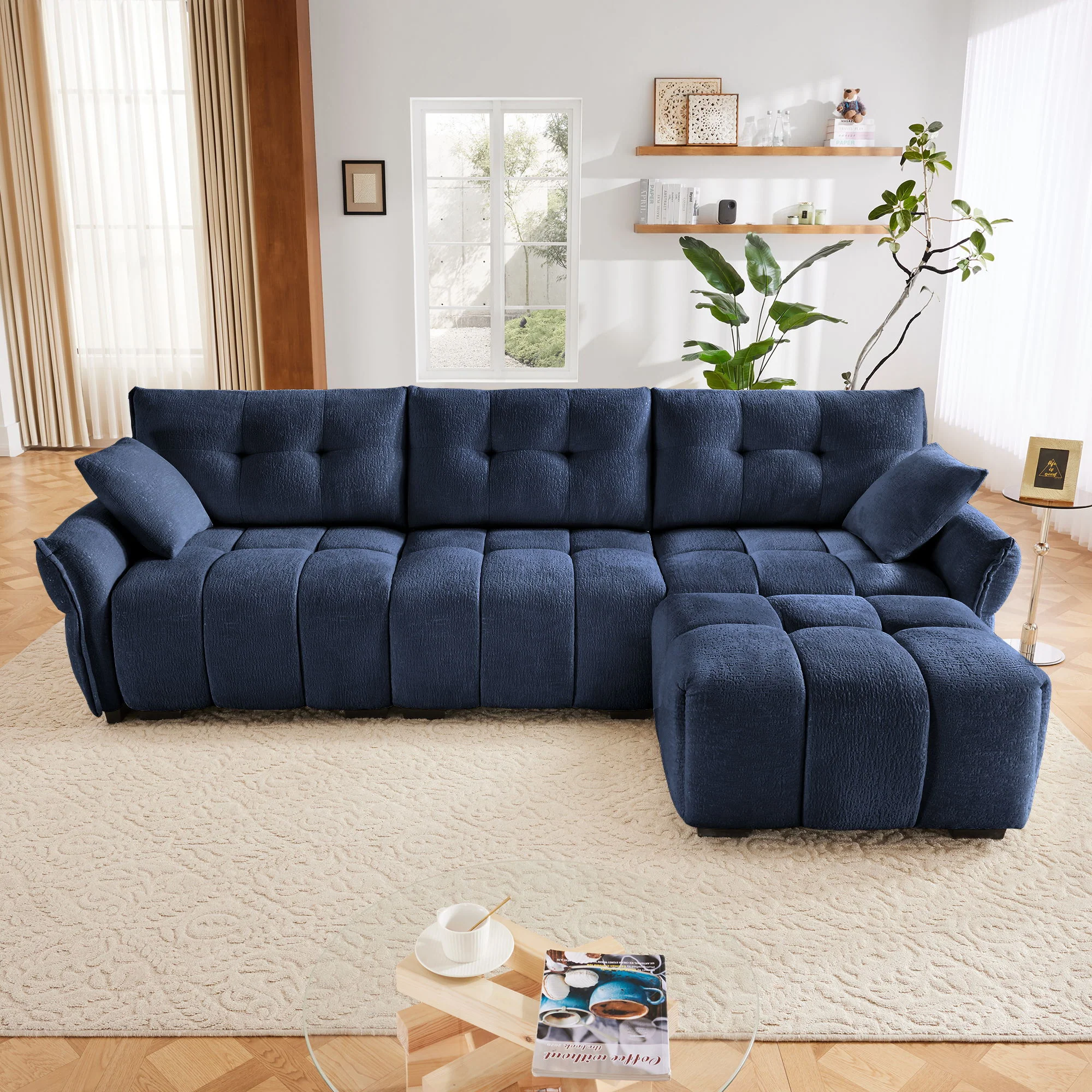 Sofa Set With Ottoman And Pillows, Textured, High Resilience Cushions - Image 183