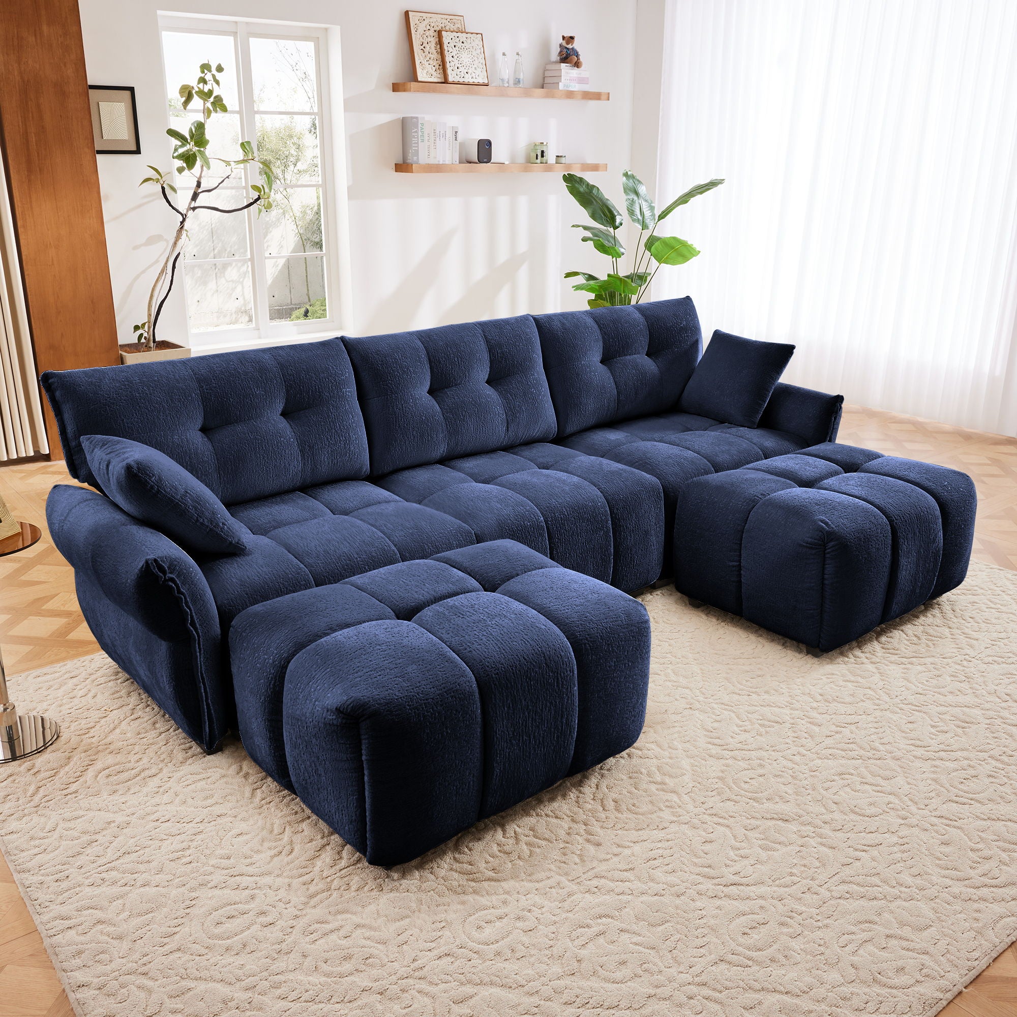 Sofa Set With Ottoman And Pillows, Textured, High Resilience Cushions - Image 59