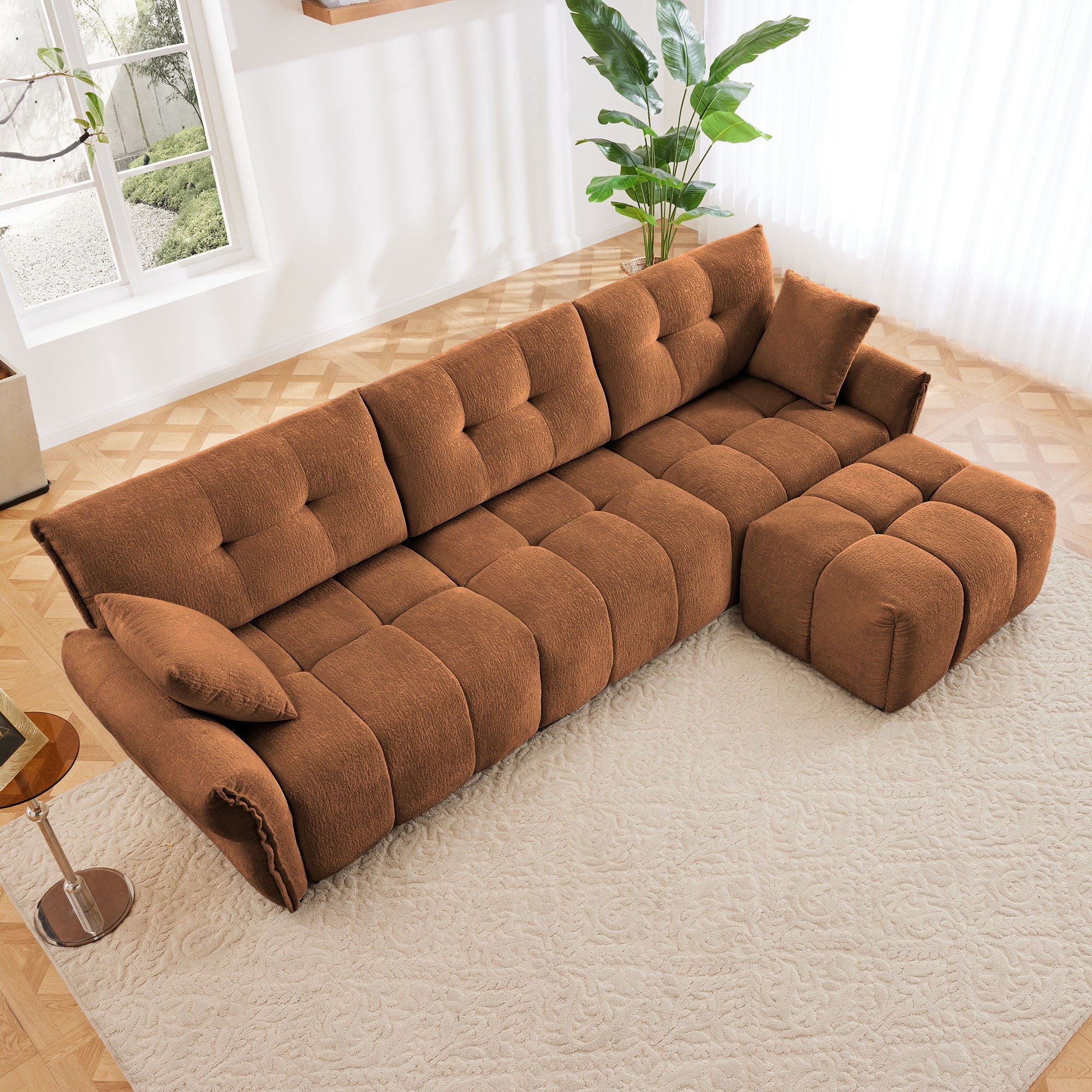 Sofa Set With Ottoman And Pillows, Textured, High Resilience Cushions - Image 72