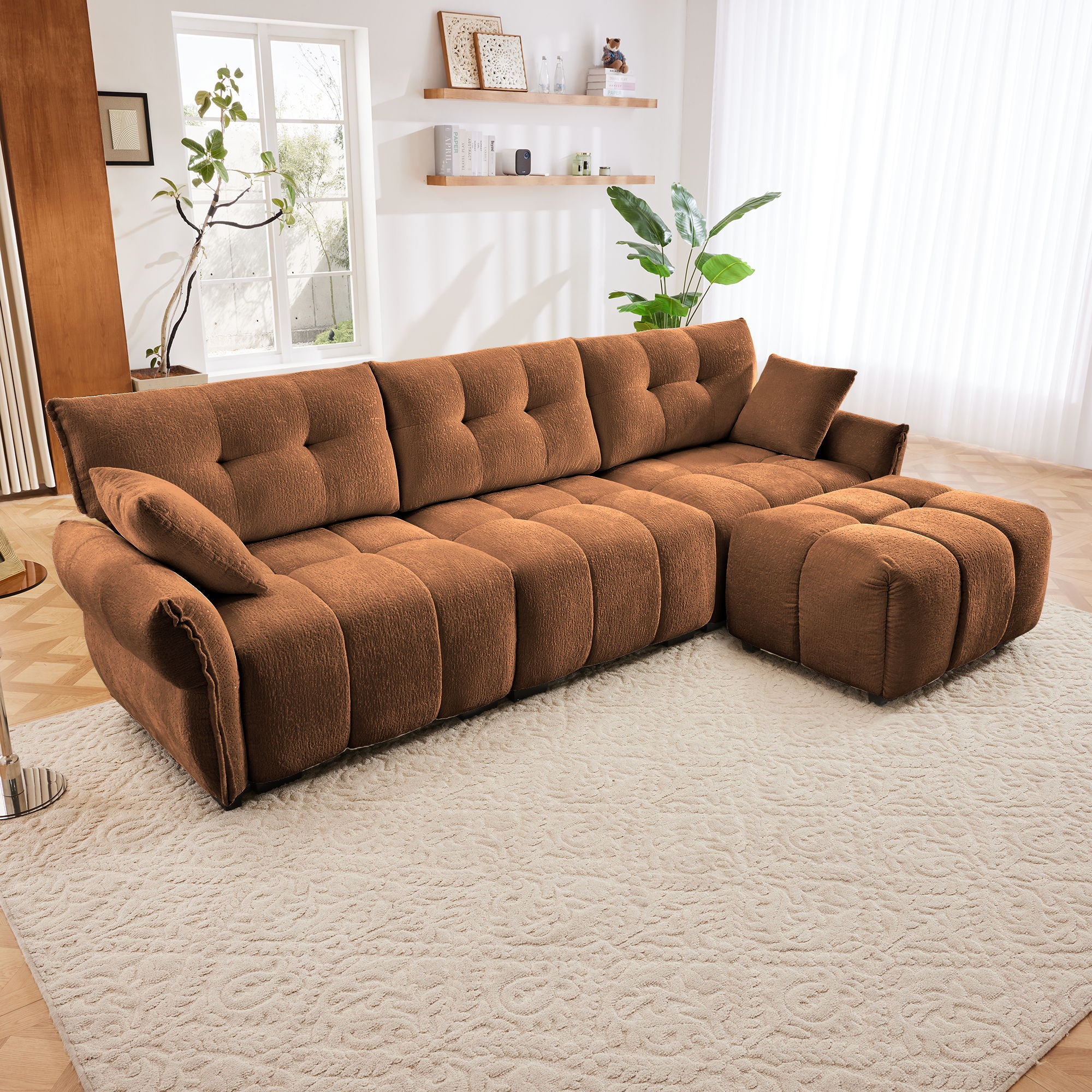 Sofa Set With Ottoman And Pillows, Textured, High Resilience Cushions - Image 76