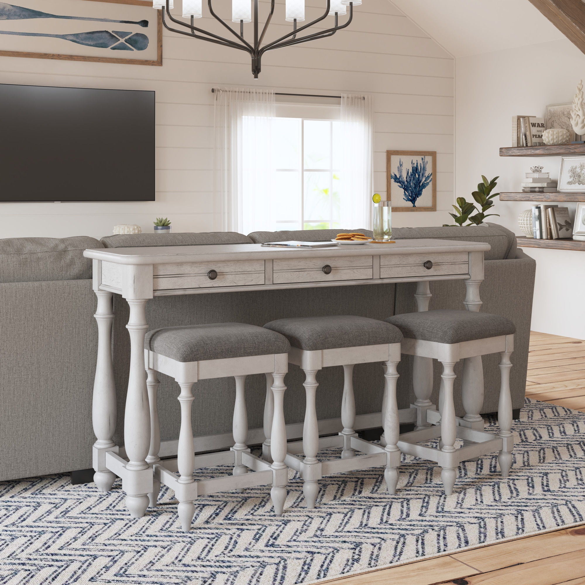 Sofa Table With 3 Stools - Gray - Image 6