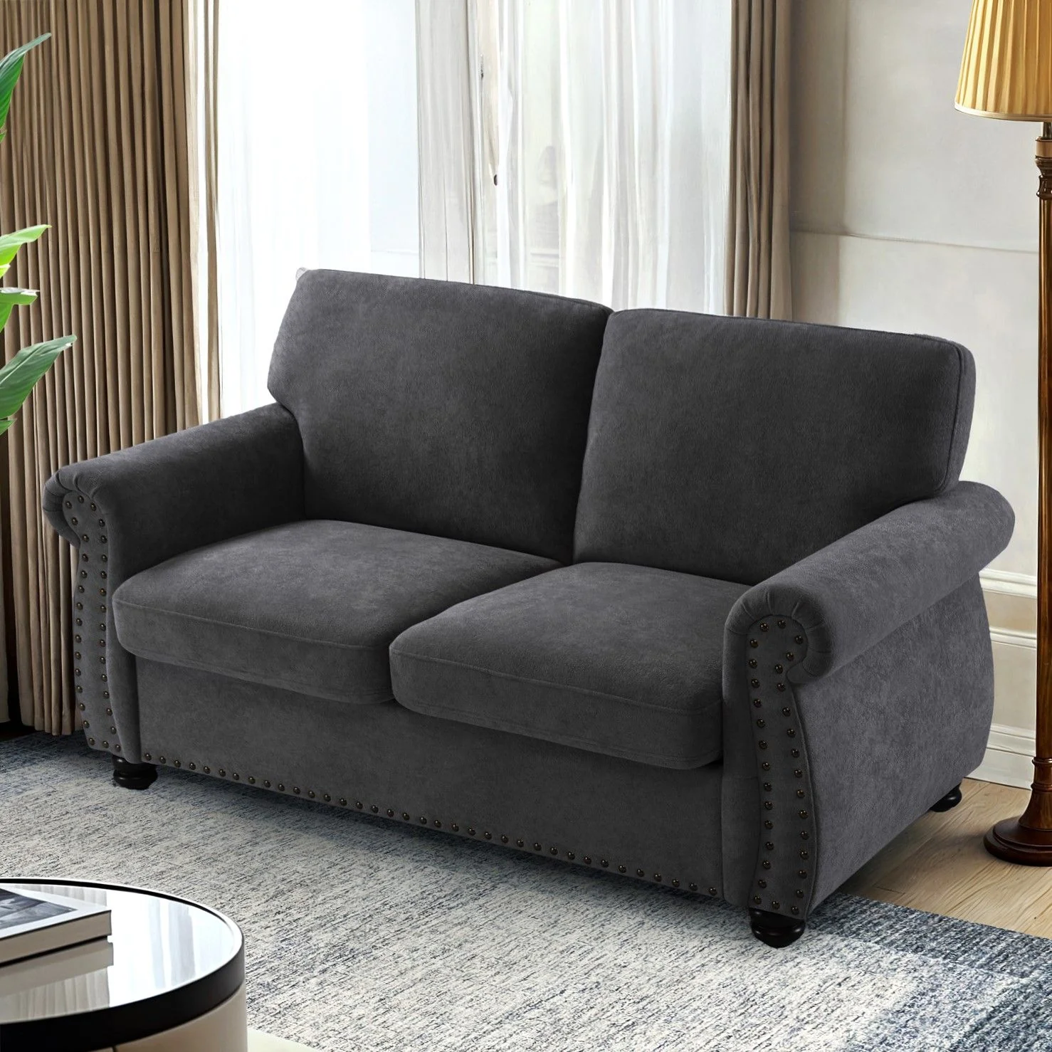Soft Loveseat, Upholstered 2 Seater Couch, Loose Back Cushions And Turned Legs - Image 18