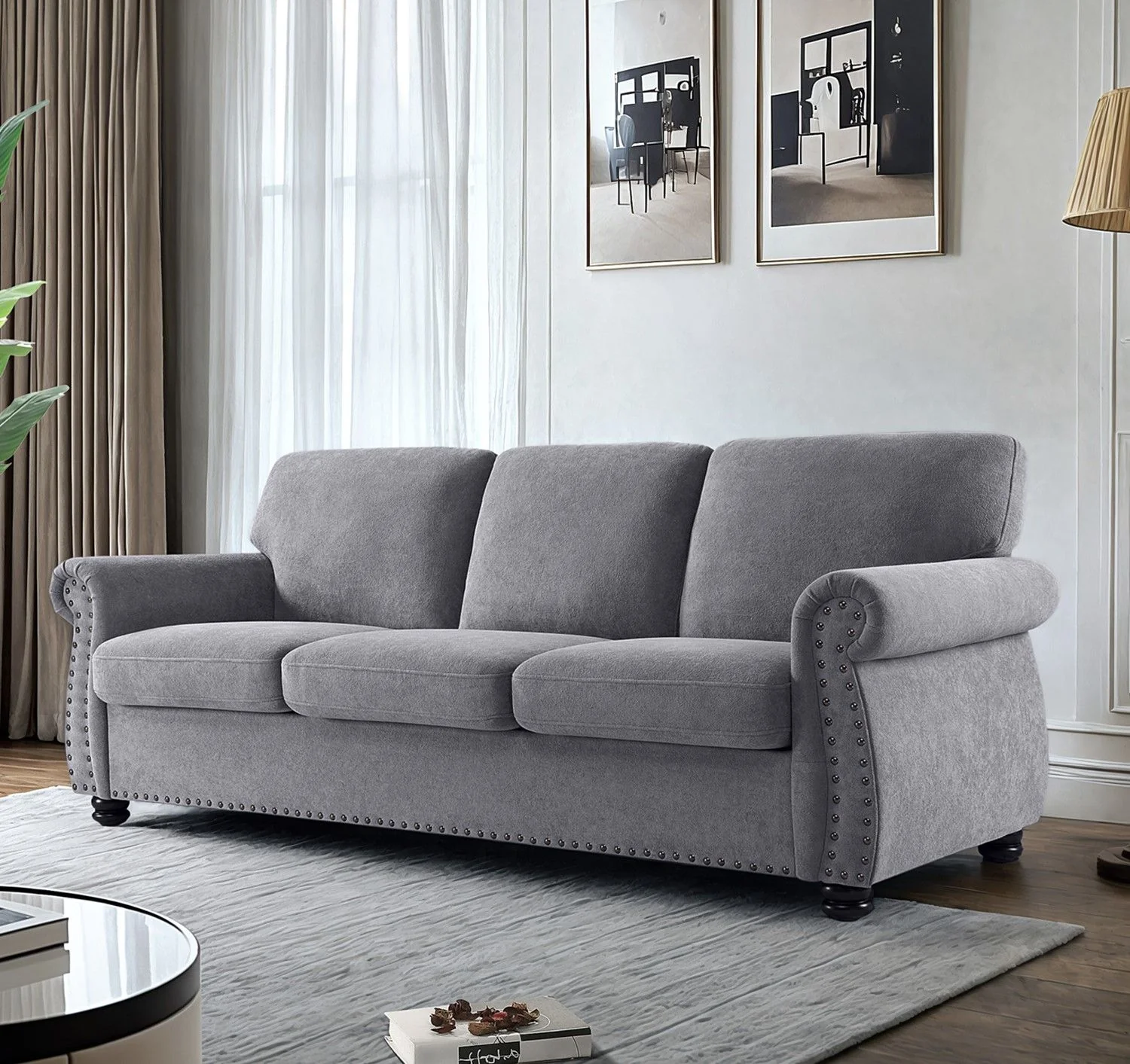 Soft Sofa, Upholstered 3 Seater Couch With High Density Foam, Loose Back Cushions And Turned Legs - Image 17