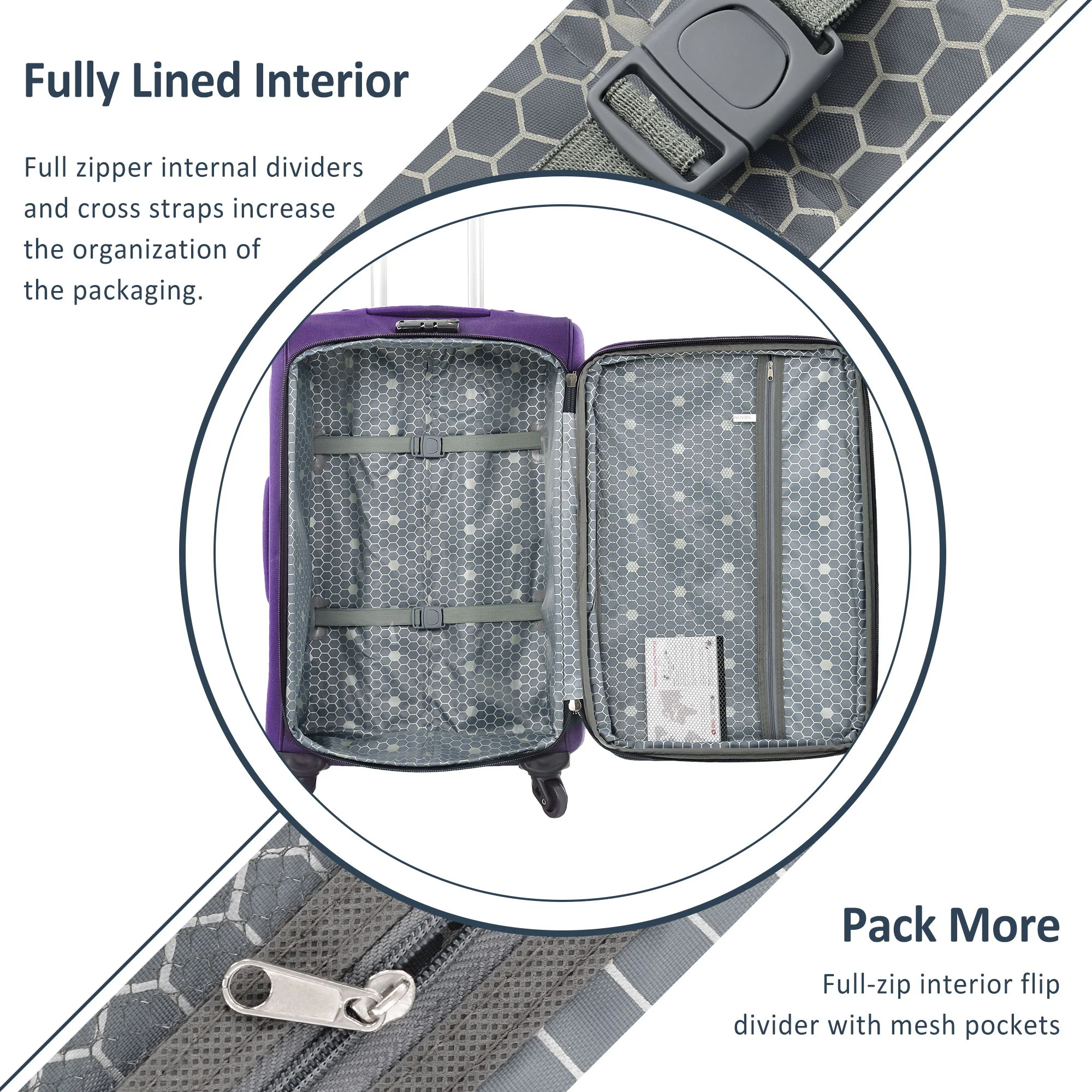 Softside Luggage Expandable 3 Piece Set Suitcase Upright Spinner Softshell Lightweight Luggage Travel Set - Image 25