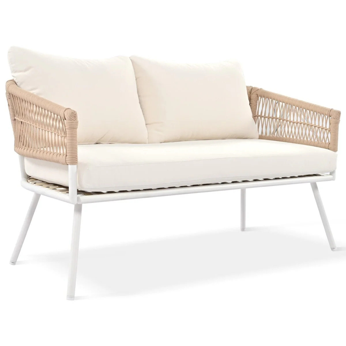 Solano Rope Outdoor Seating Set with Acacia Coffee Table, 4-Piece Beige - Image 7