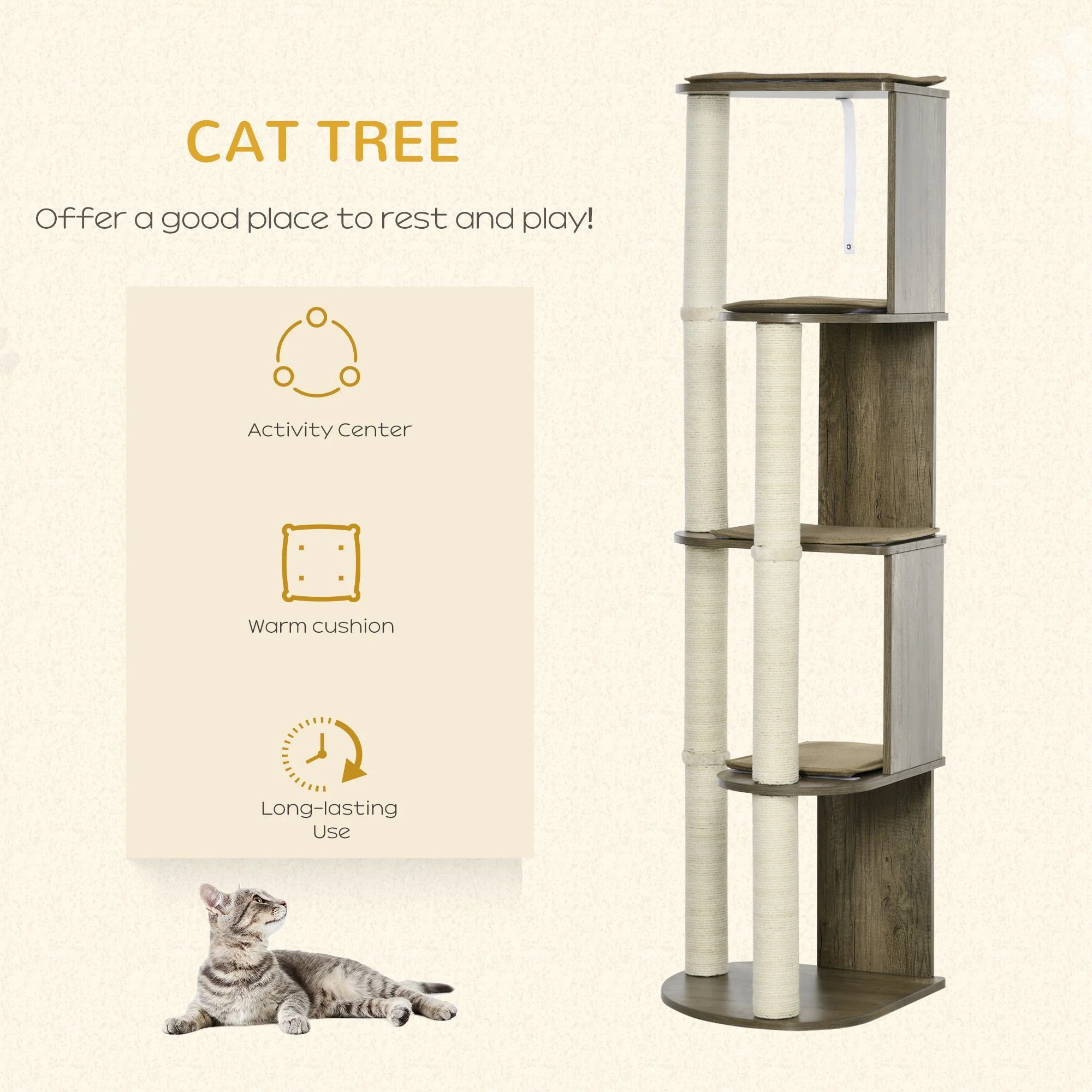 Solara 65-Inch Corner Modern Cat Tree with Sisal Scratching Posts - Image 4