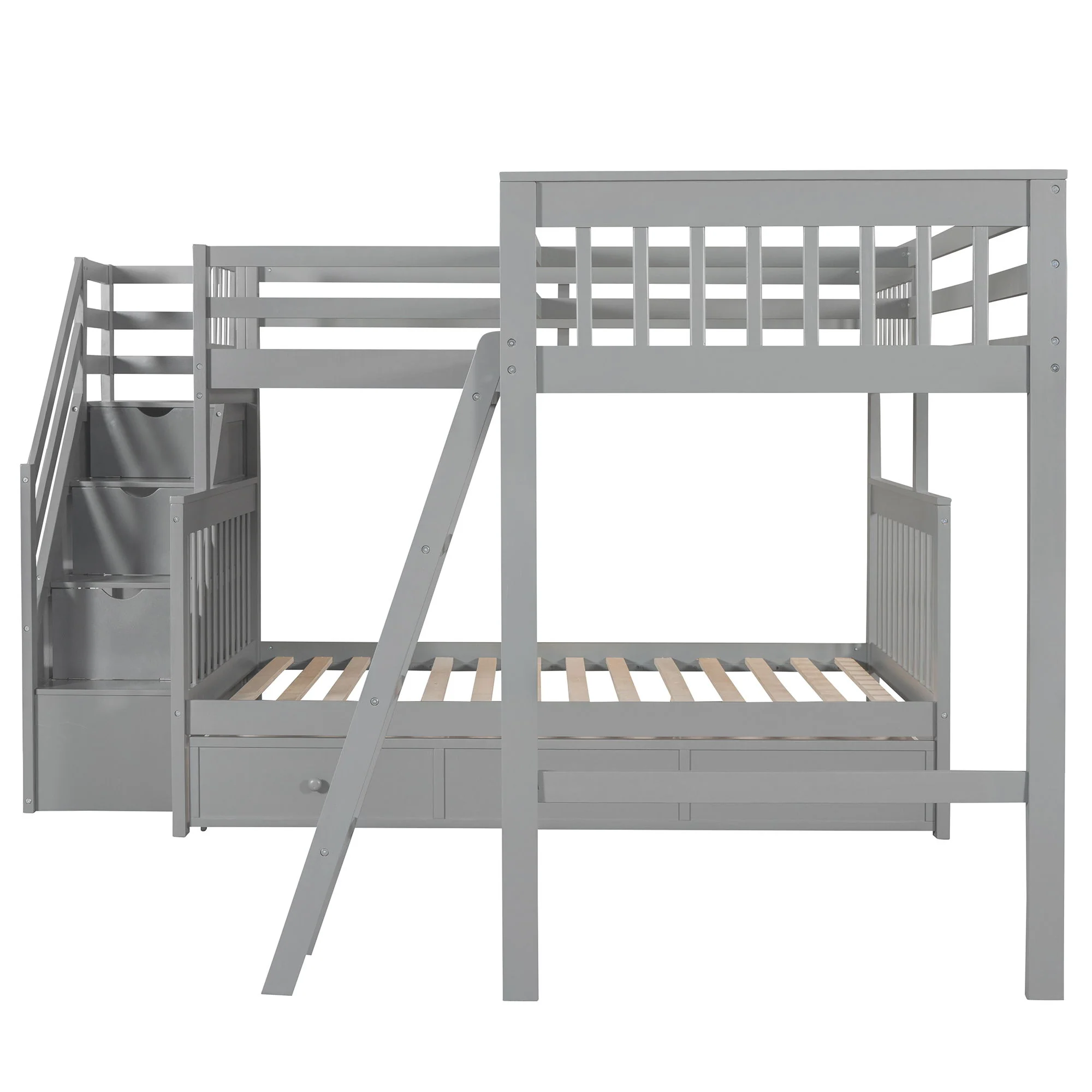 Solid L Shaped Bunk Bed With 3 Drawers, Ladder And Staircase - Image 6