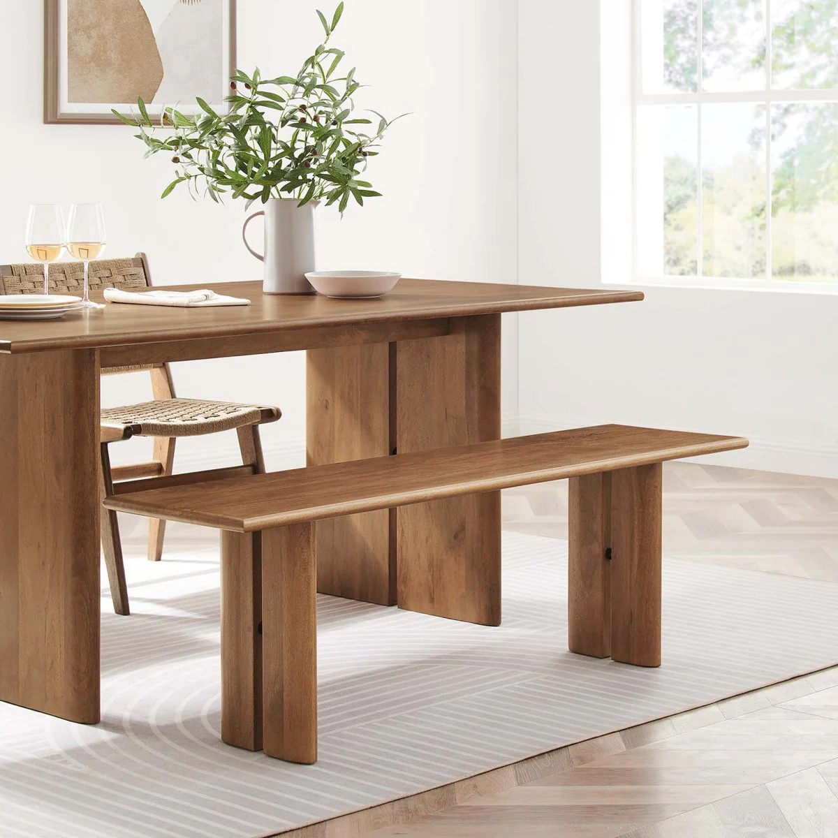 Solid Mango Wood Dining Bench with Modern Farmhouse Design - Image 4