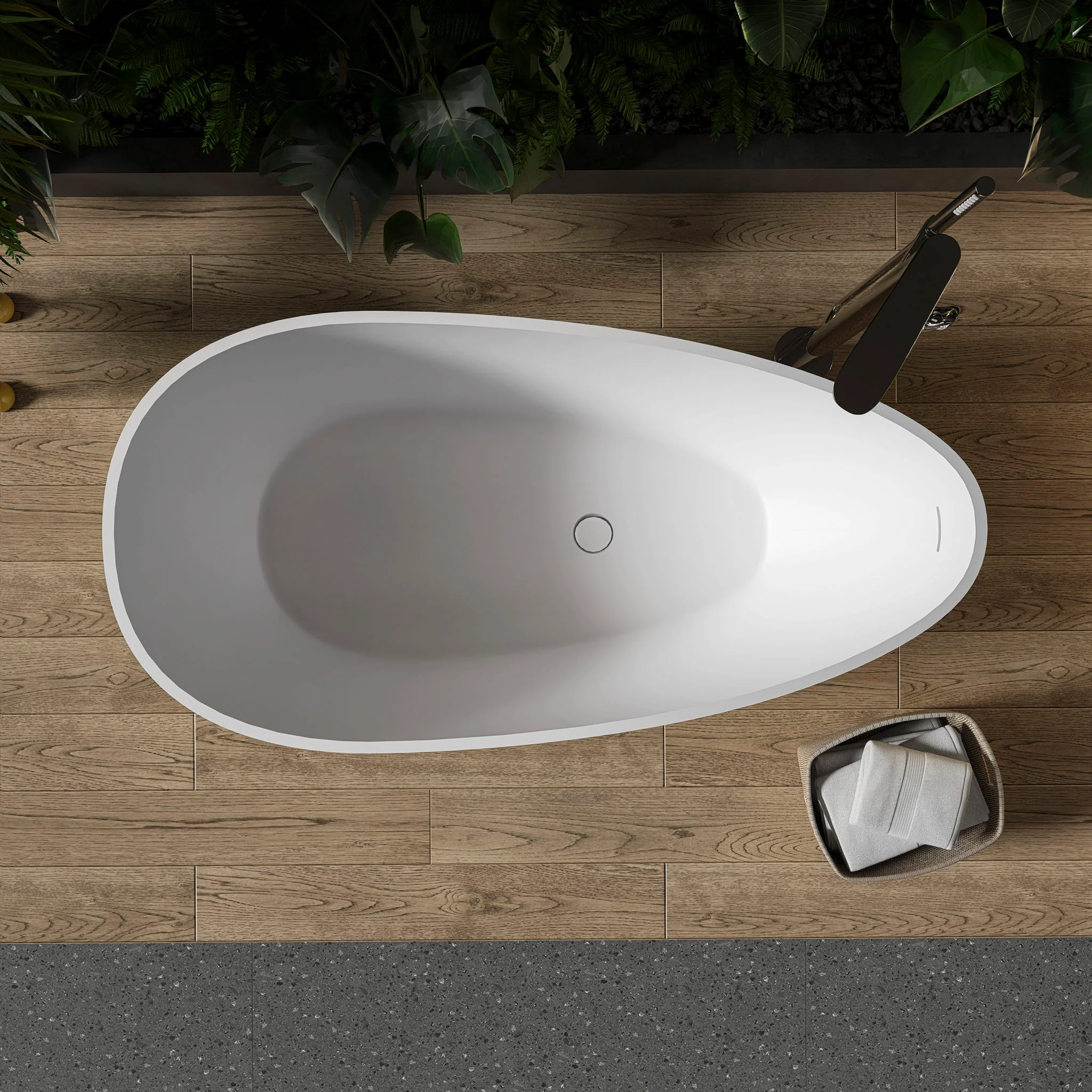 Solid Surface Stone Resin Freestanding Egg Shape Bathtub For The Bathroom - Matte White - Image 3