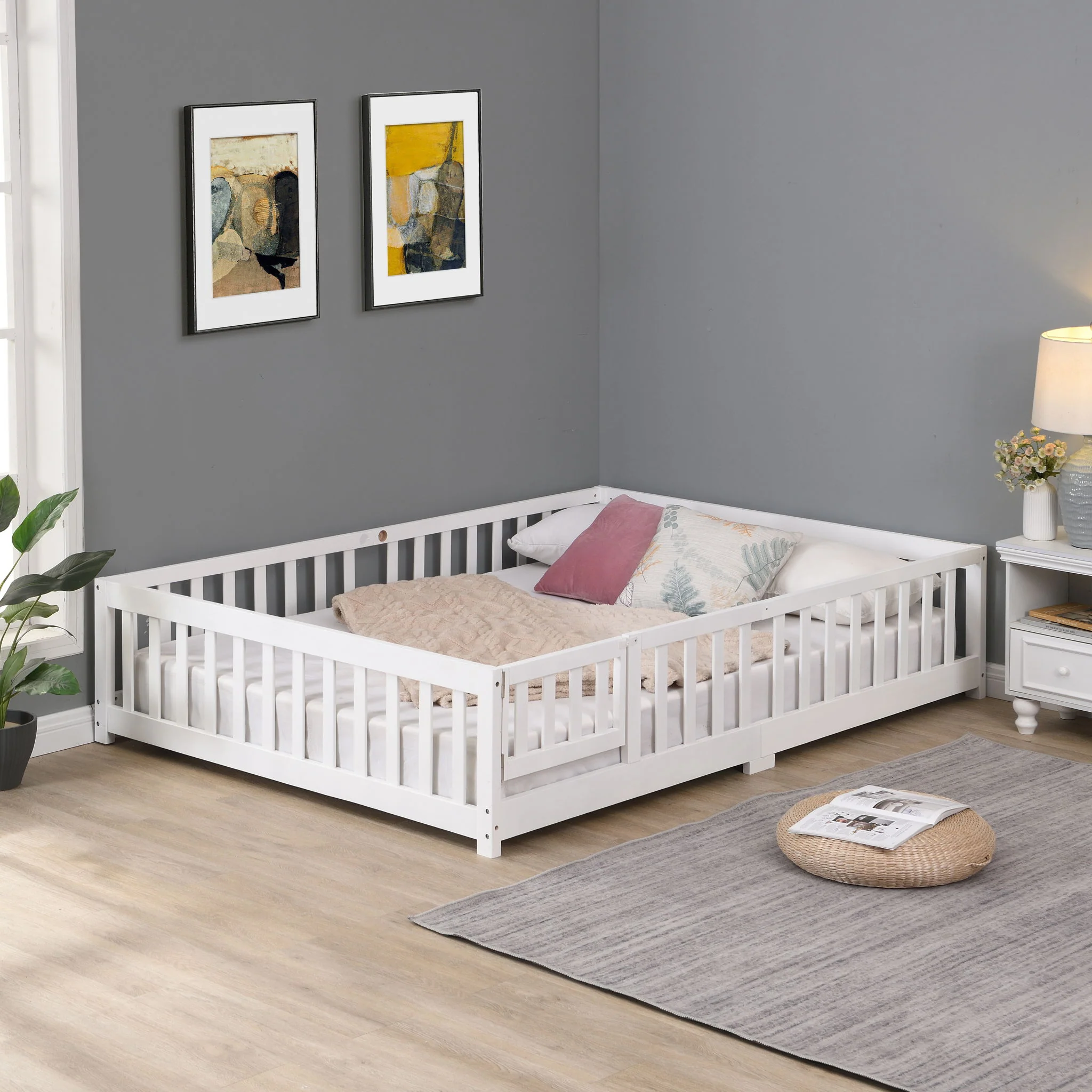 Solid Wood Floor Bed With Door And Fence For Children - Image 14