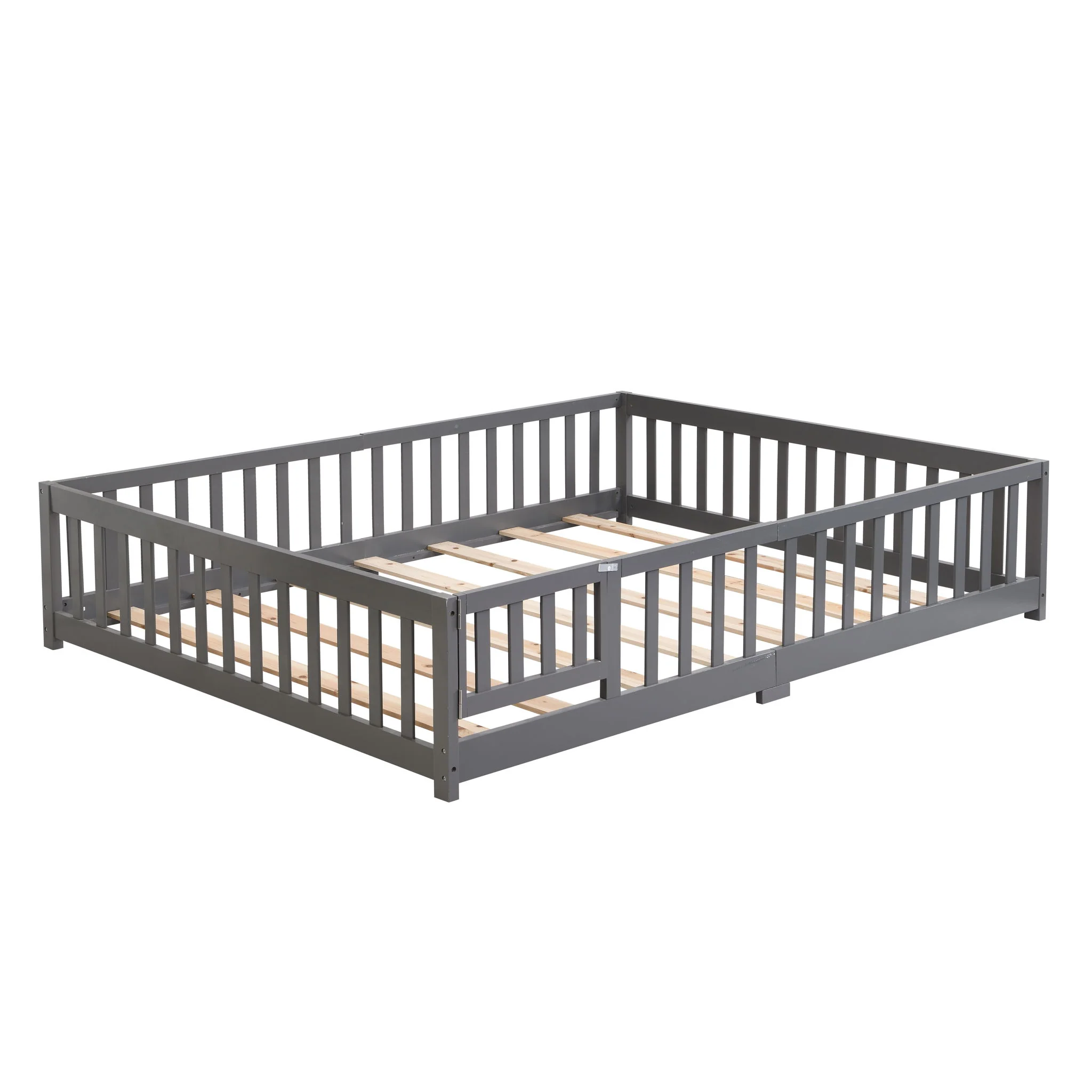 Solid Wood Floor Bed With Door And Fence For Children - Image 3