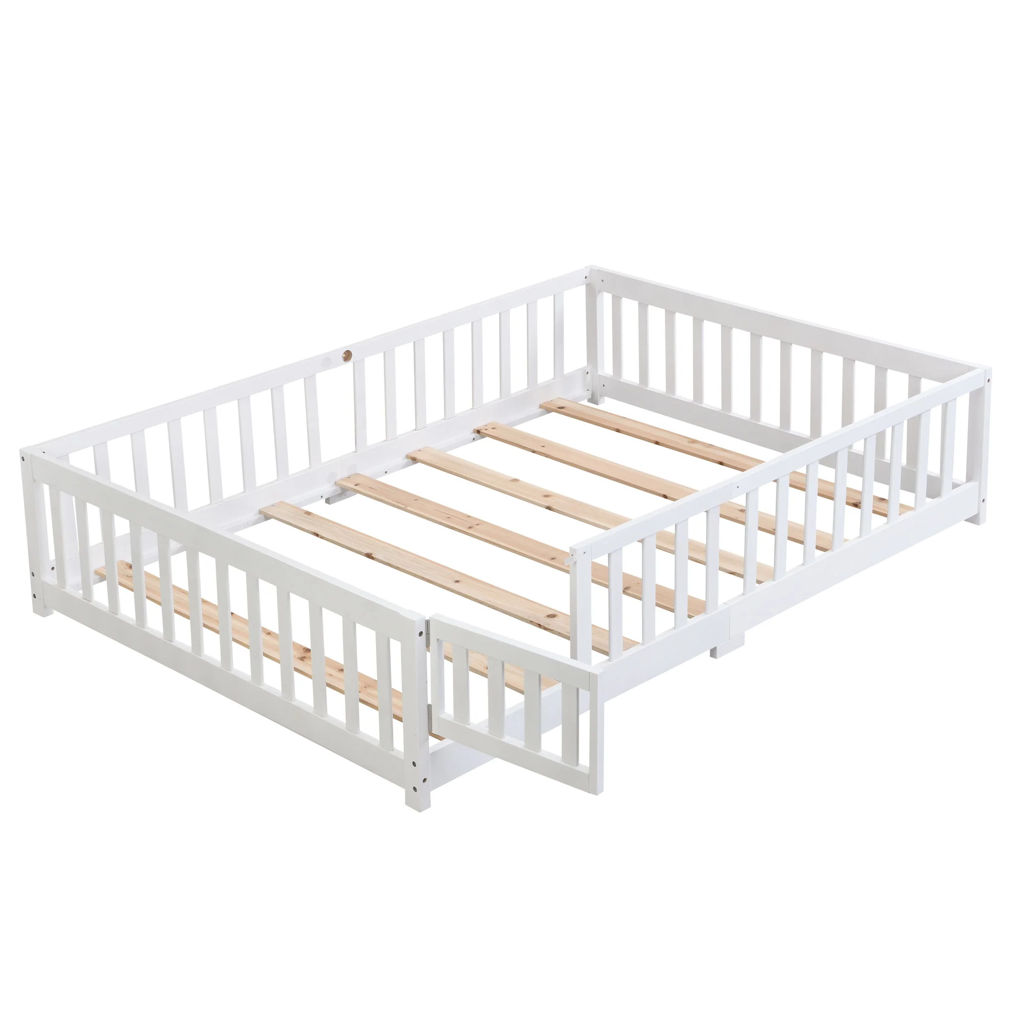 Solid Wood Floor Bed With Door And Fence For Children - Image 4