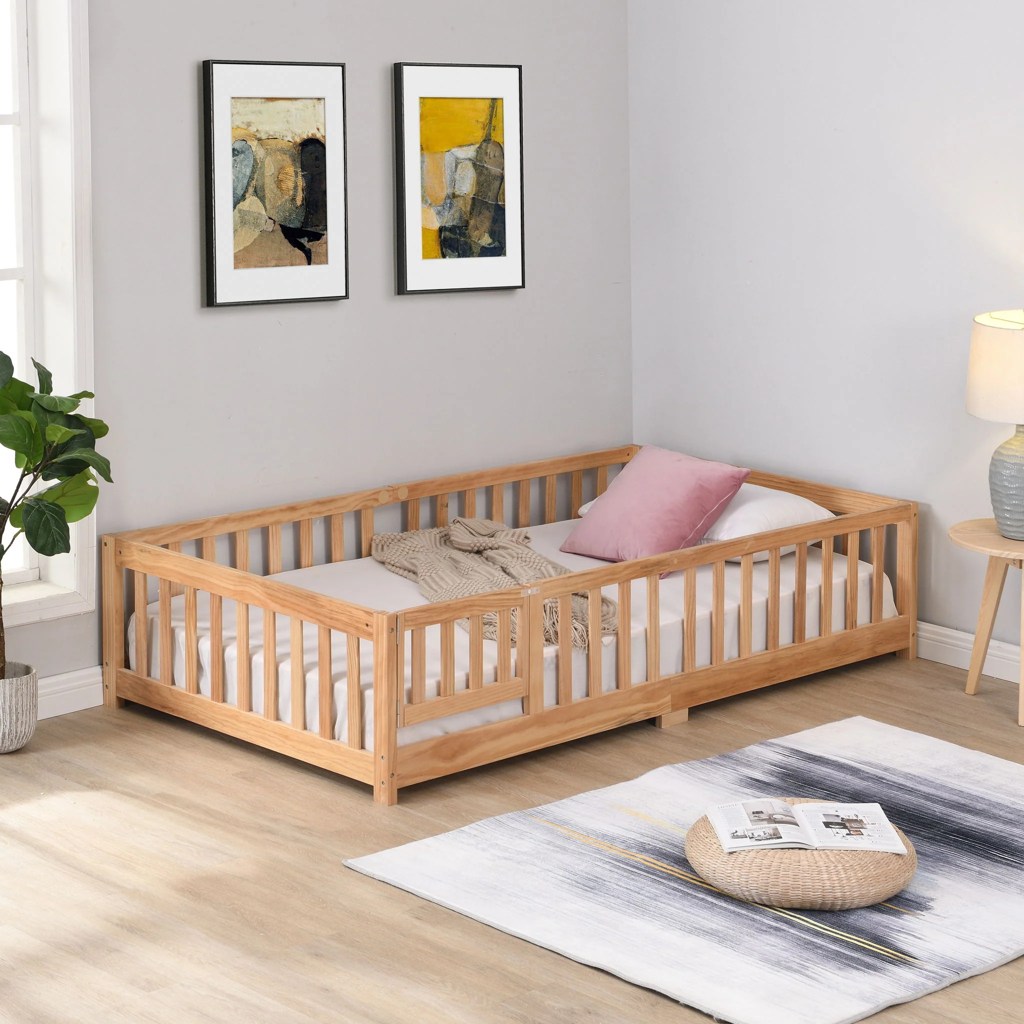 Solid Wood Floor Bed With Door And Fence For Children - Image 9