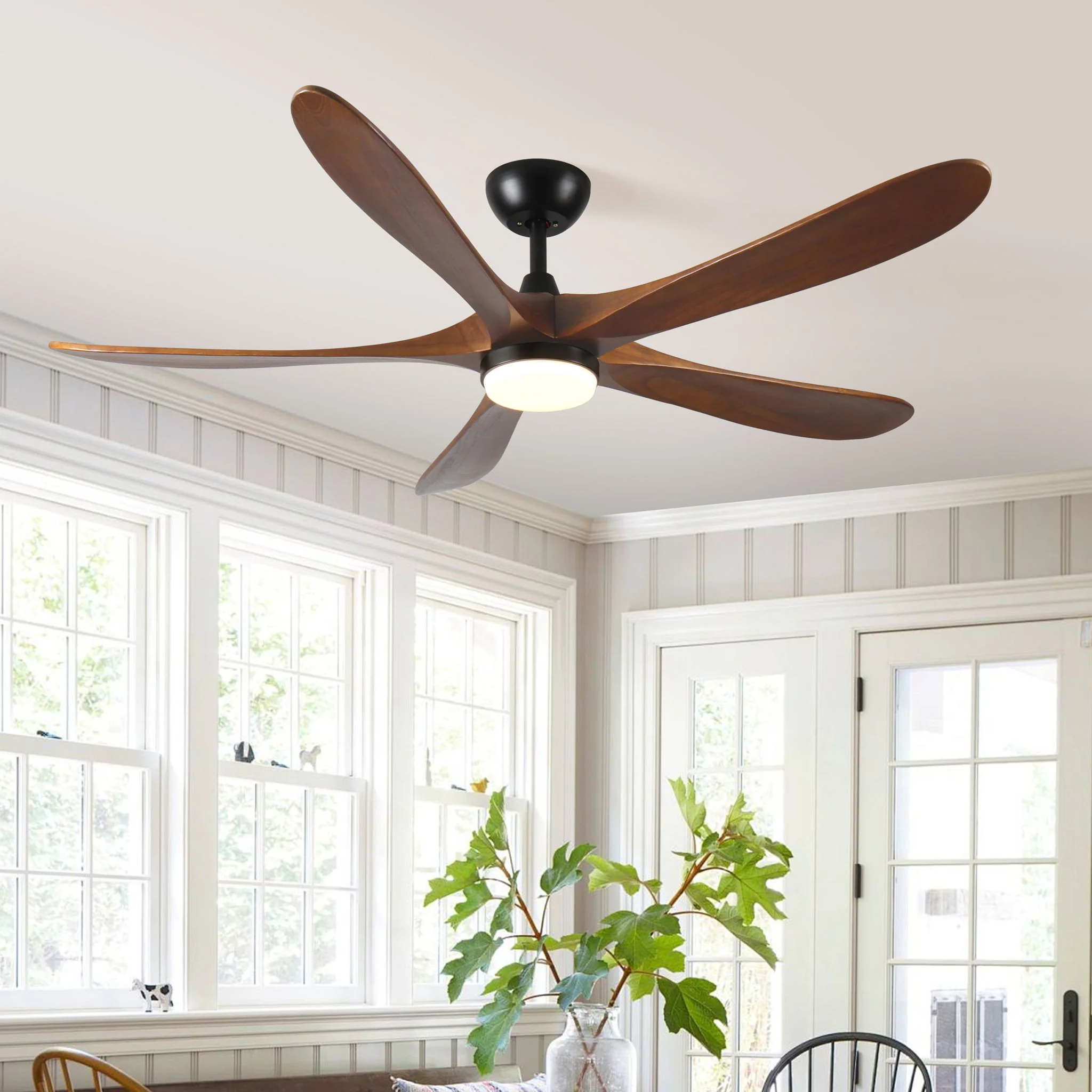 Solid Wood With Remote Control With Light (LED) Modern DC Motor Indoor / Outdoor 5 Blade Ceiling Fan For Patios, Bedrooms And Farmhouses - Antique Brown - Image 6