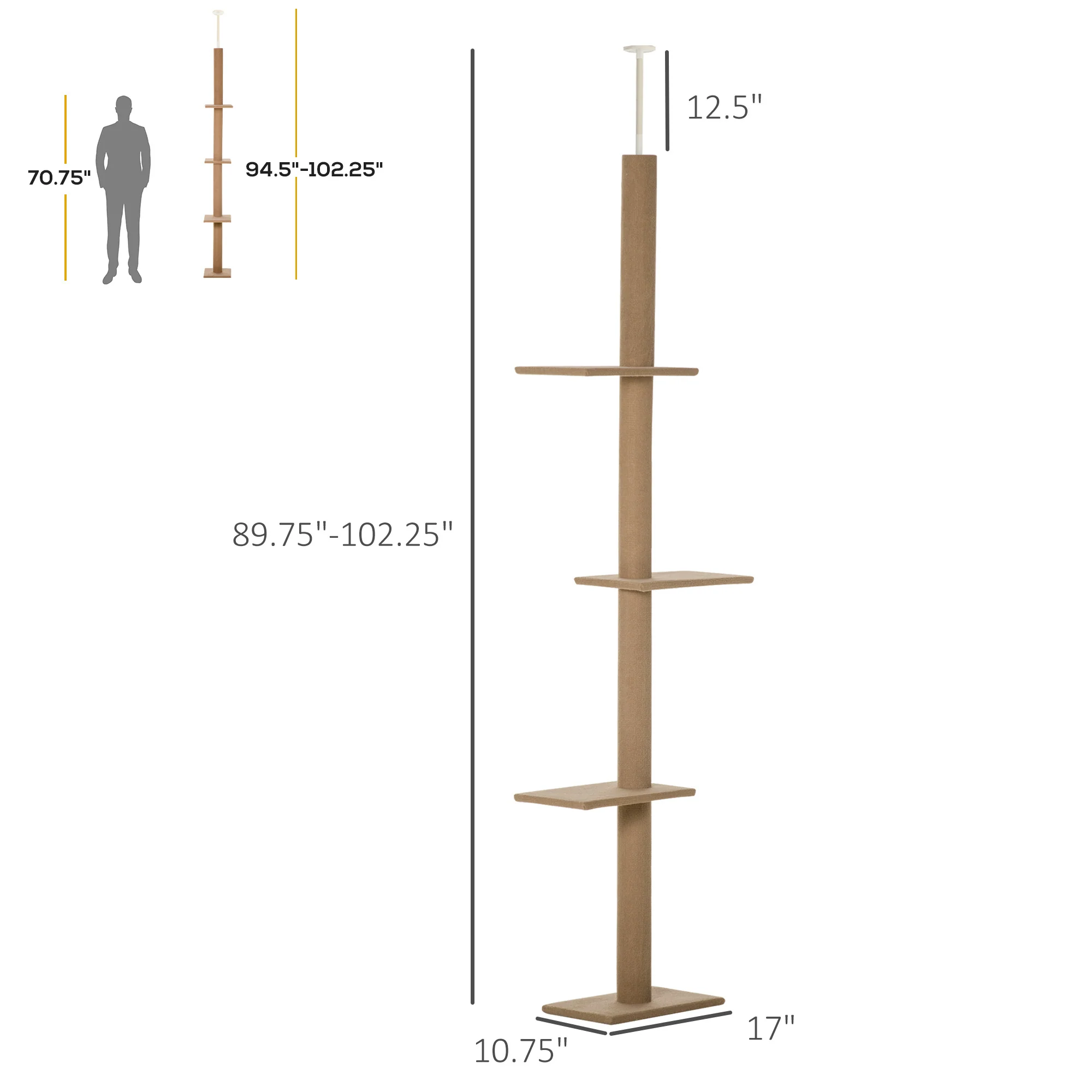 Solis 102-Inch Floor-to-Ceiling Tall Cat Tree with 4 Jump Platforms - Image 2
