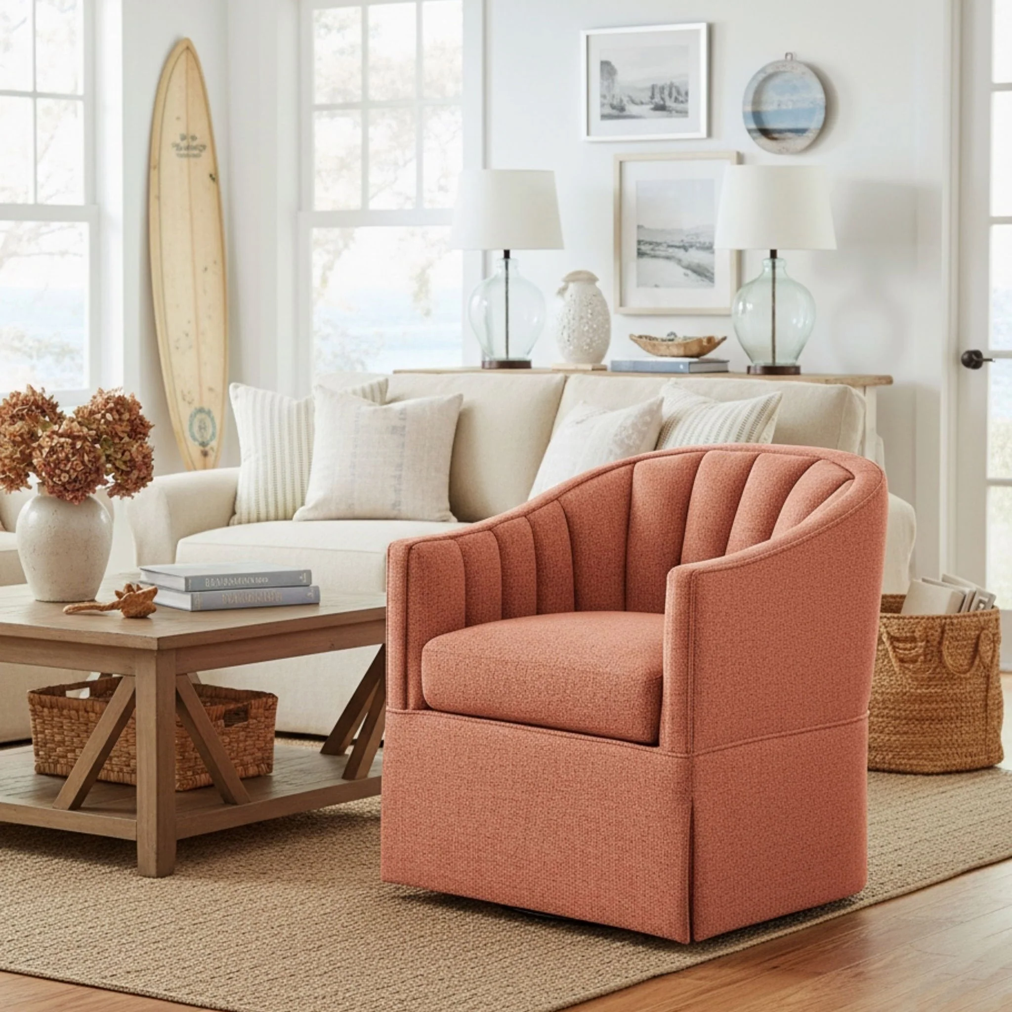 Solitude - Skirted Swivel Accent Chair With Hemp Like - Image 26