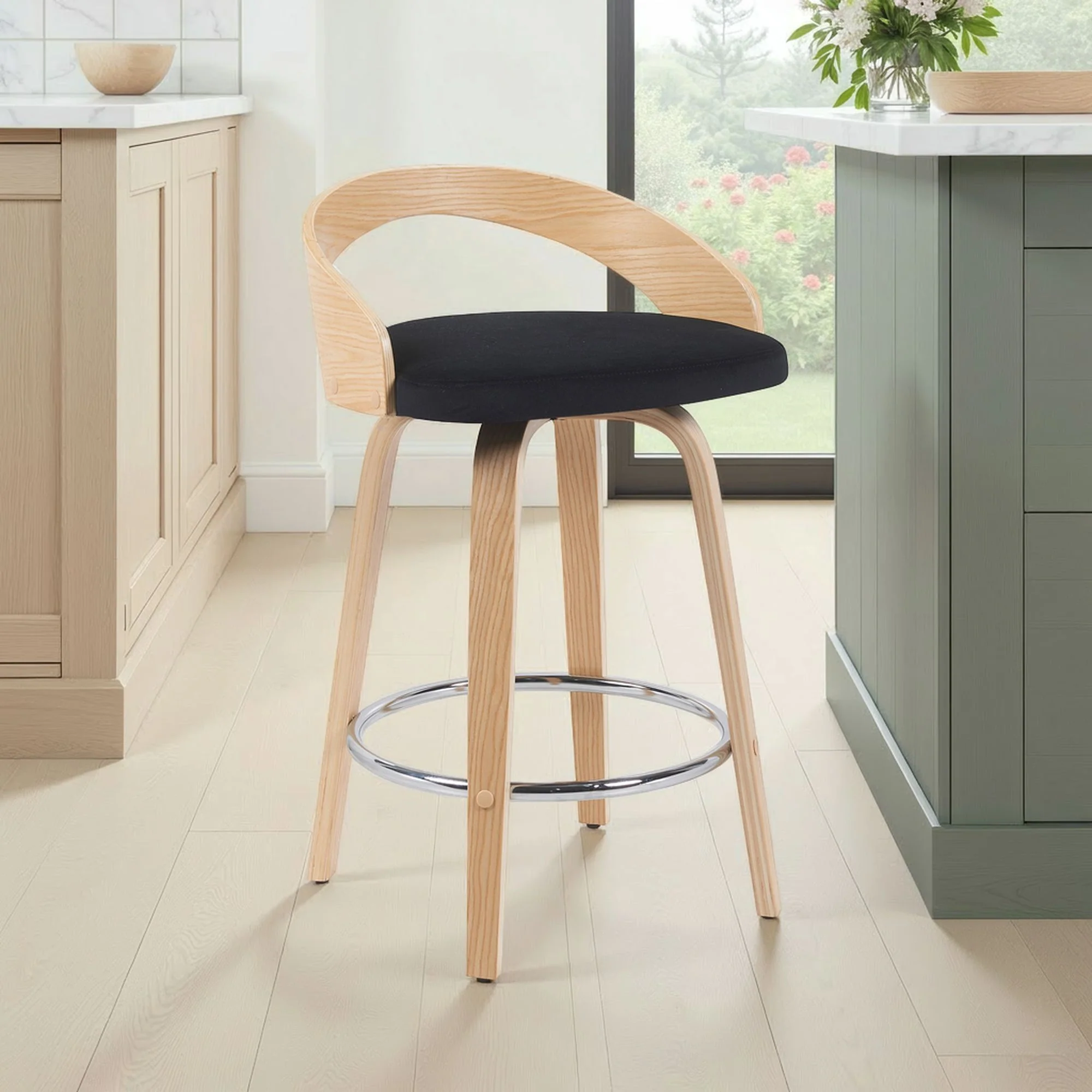 Sonia - Modern Swivel Counter Height Bar Stool - Patterned Oak Wood Finish - Image 14