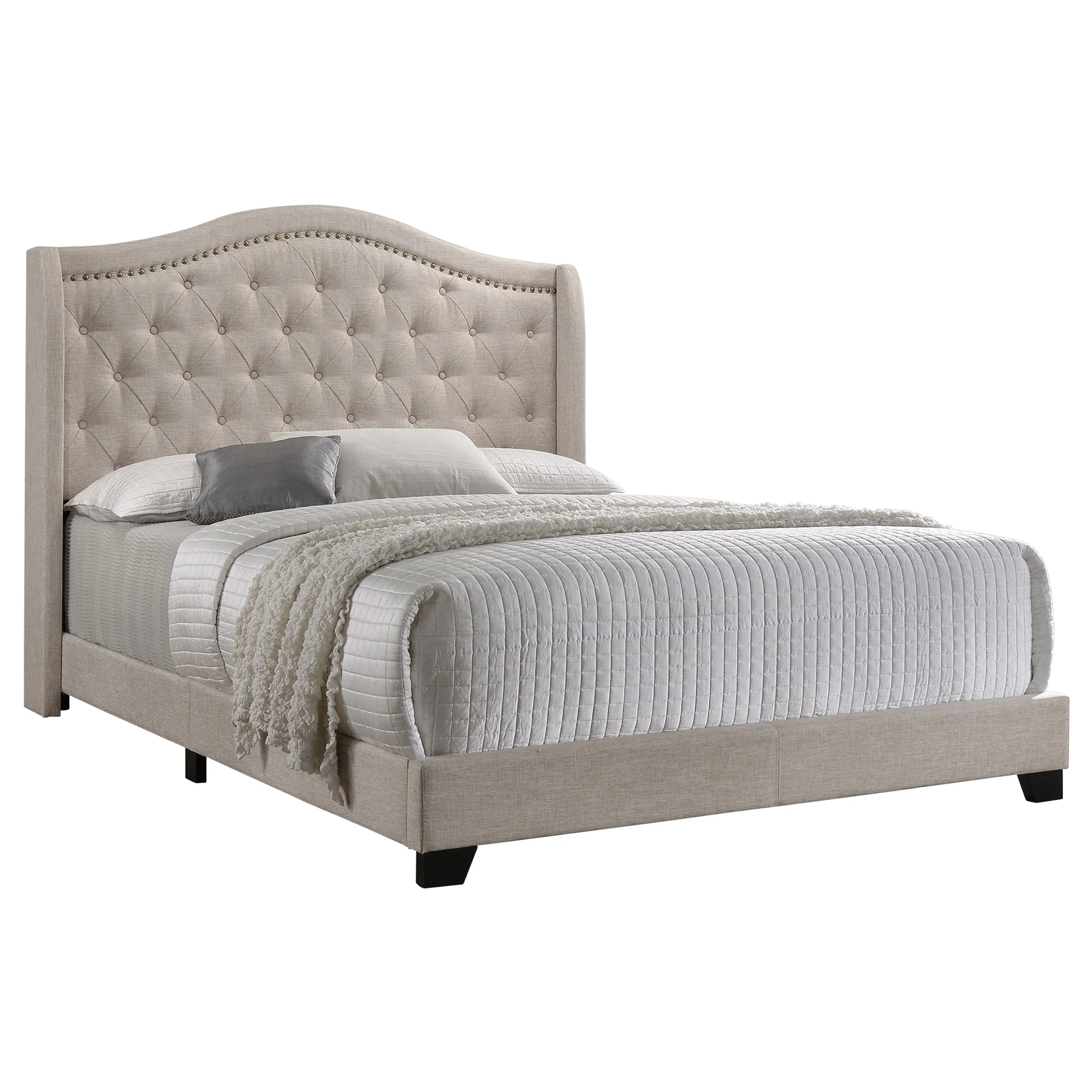 Sonoma Upholstered Full Wingback Bed in Beige - Image 3