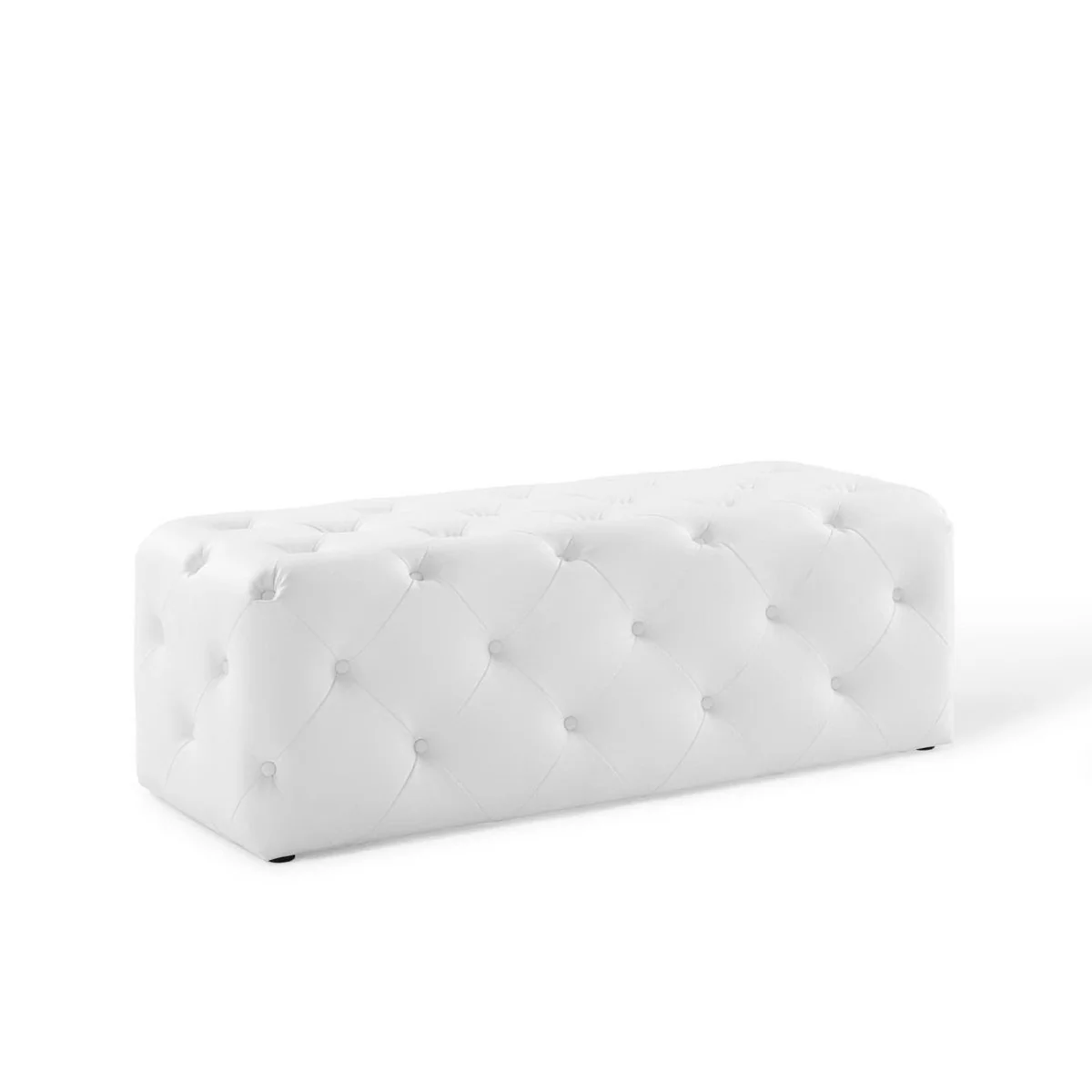 Sophisticated Tufted Button Faux Leather Bench in White