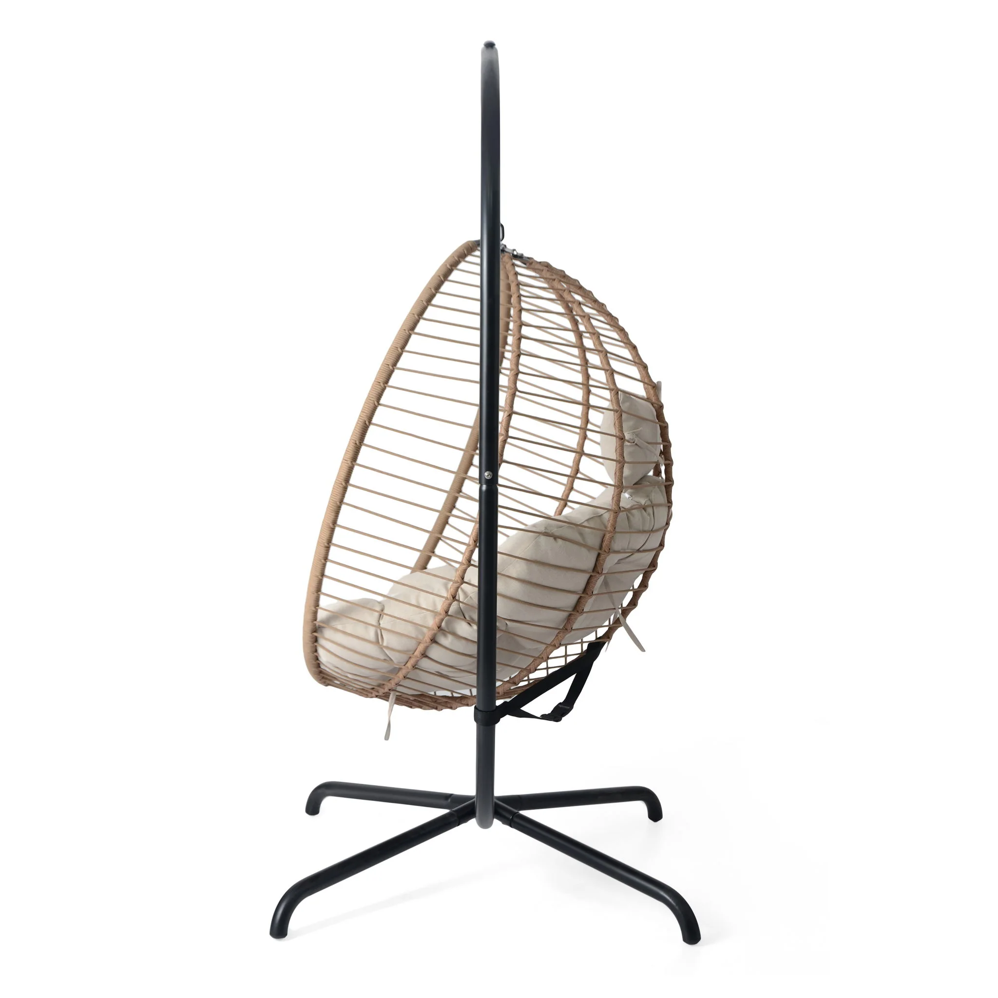 Sora - Outdoor Patio Wicker Hanging Chair With Stand - Beige / Brown - Image 2