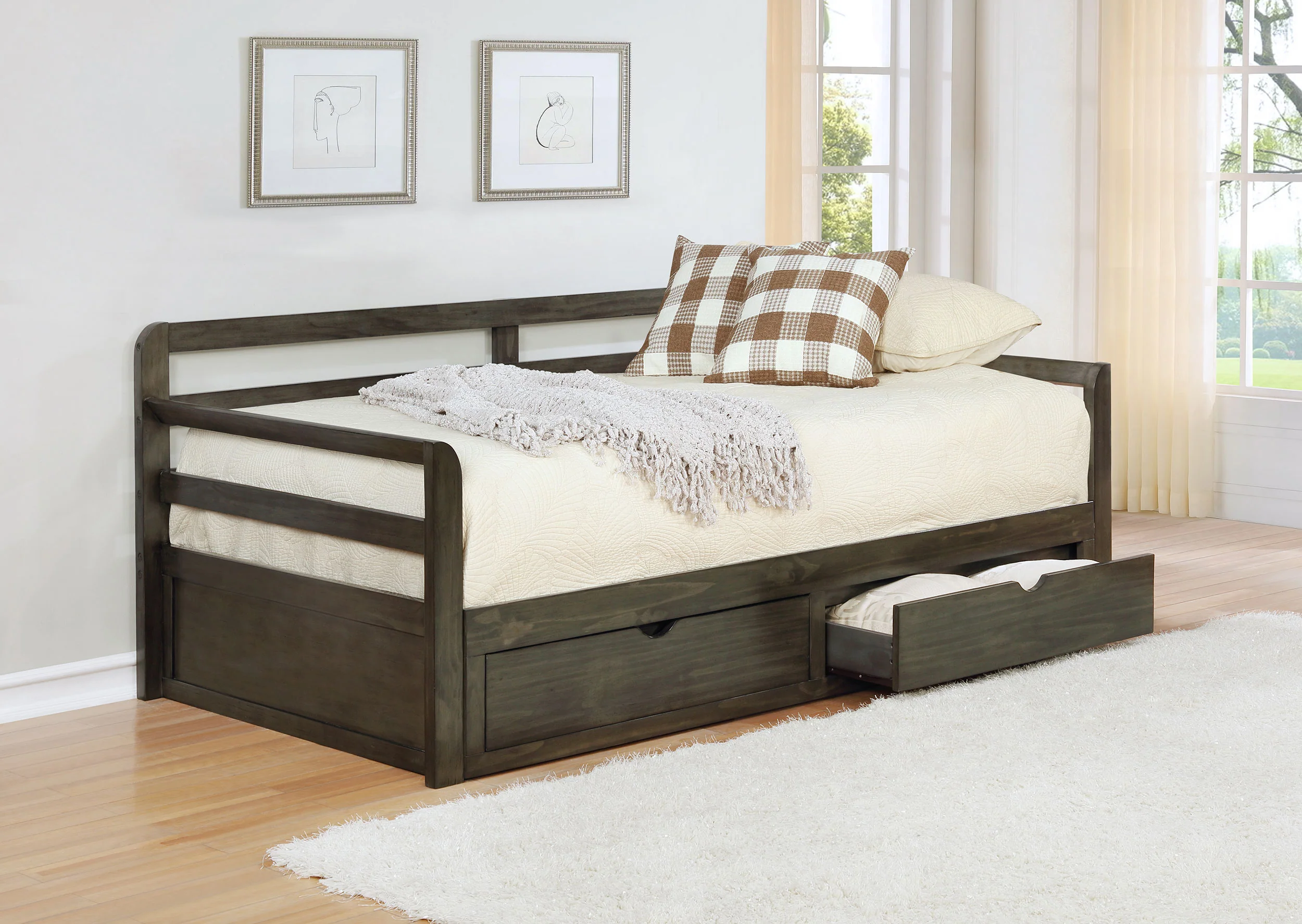 Sorrento Twin XL Daybed with Trundle and Drawers, Grey - Image 3