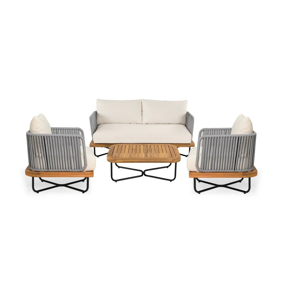 Sovana 4 Piece Rope Woven Acacia Patio Set with Cushions in Beige - Image 3