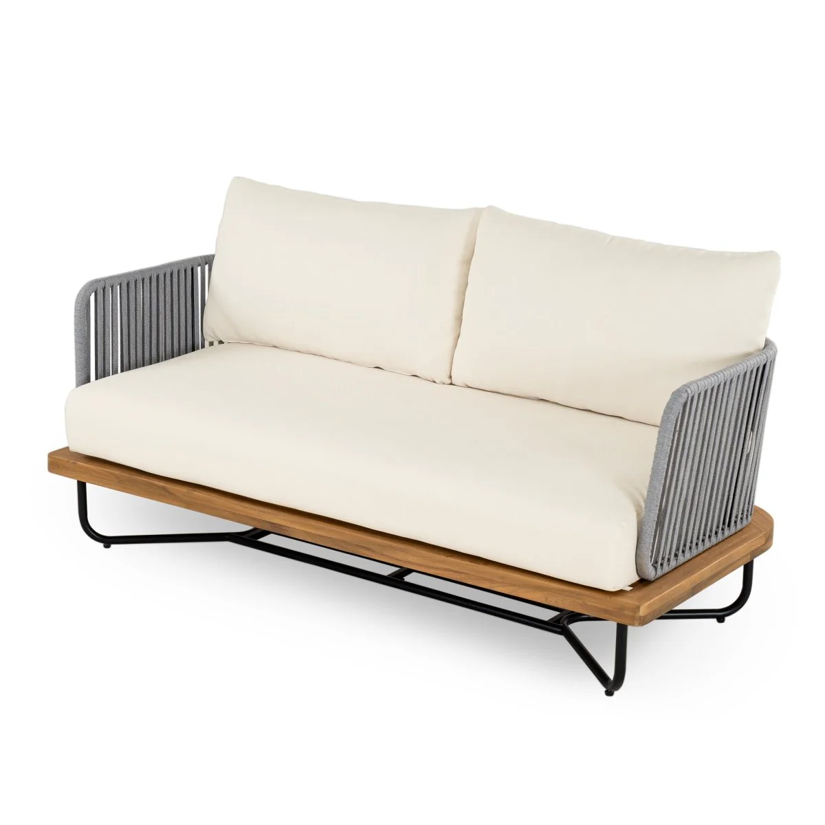 Sovana 4 Piece Rope Woven Acacia Patio Set with Cushions in Beige - Image 5
