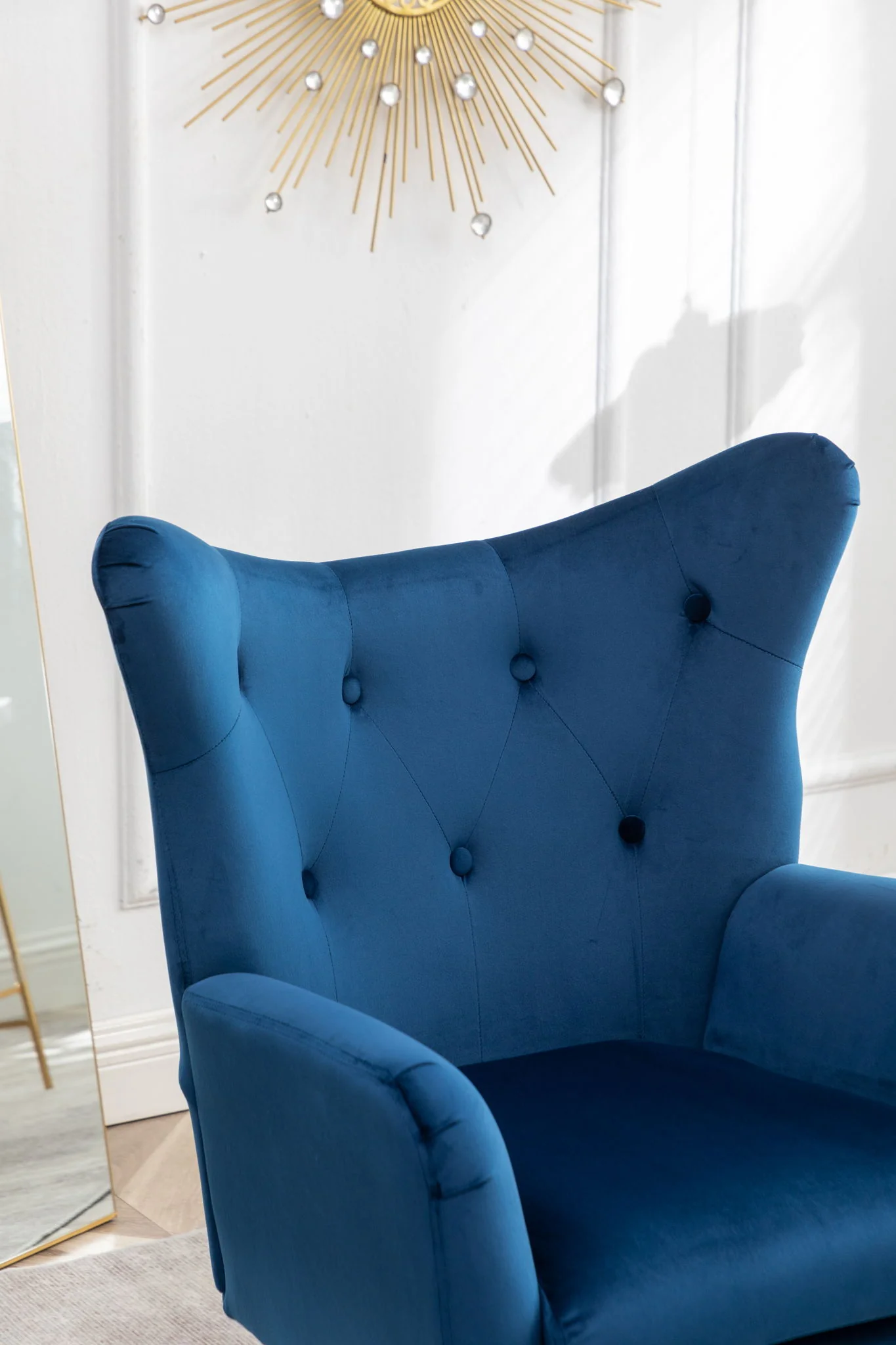 Sovarol - Velvet Button-Tufted Wing Back Accent Chair - Blue - Image 8