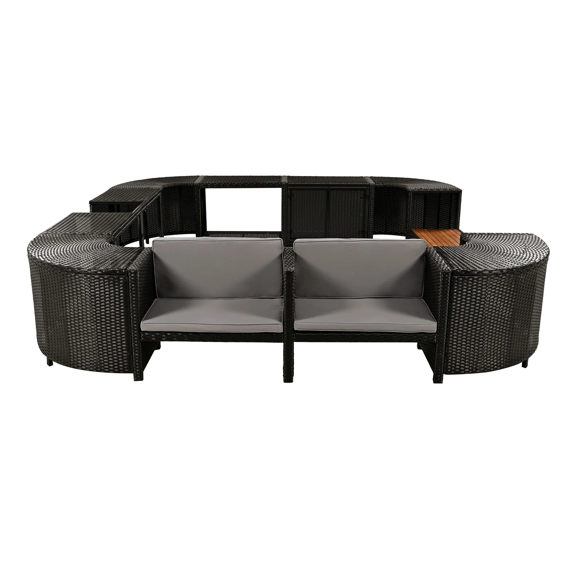 Spa Surround Spa Frame Quadrilateral Outdoor Rattan Sectional Sofa Set With Mini Sofa, Wooden Seats And Storage Spaces - Image 14