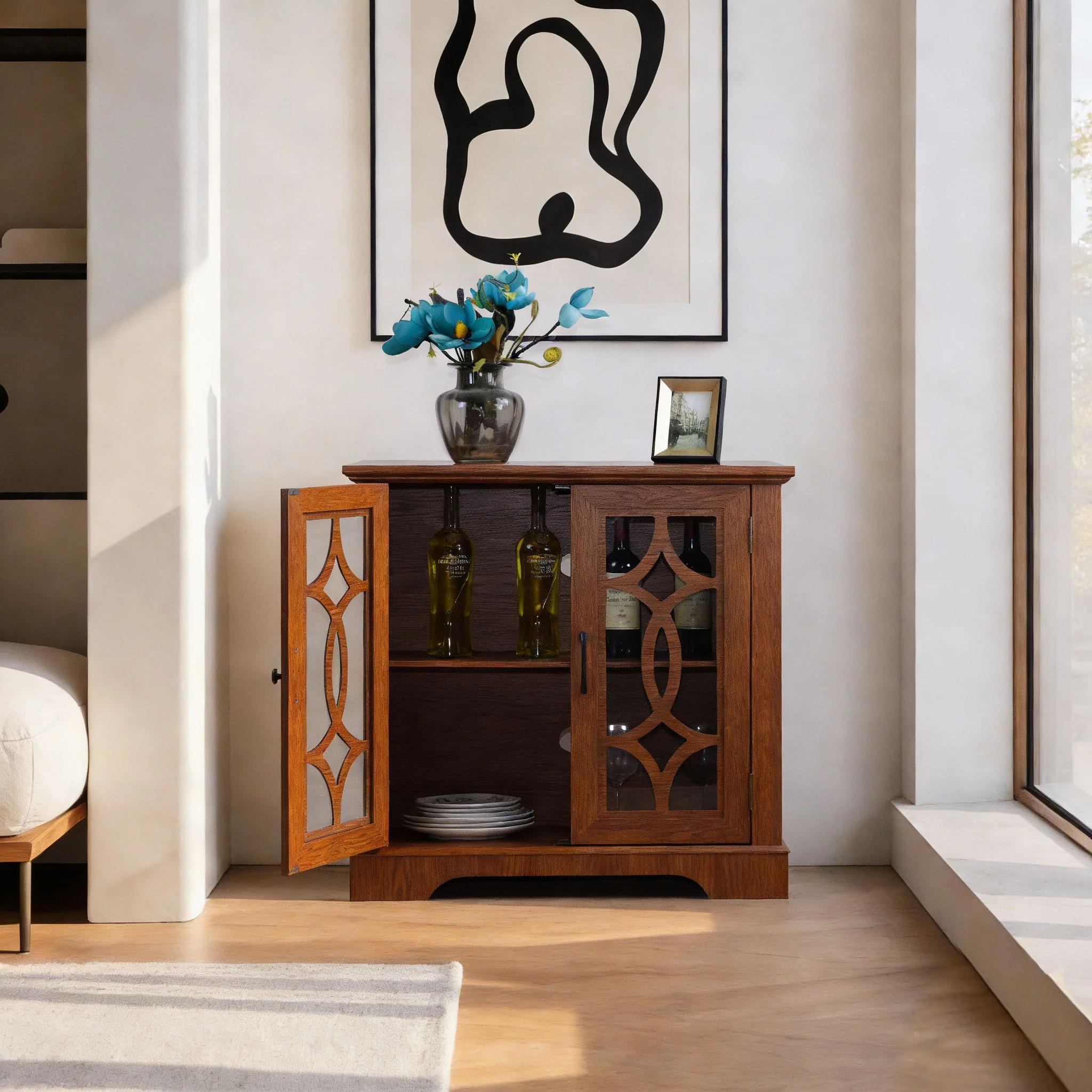 Spacious Sideboard With Adjustable Shelf Storage - Dark Oak - Image 5